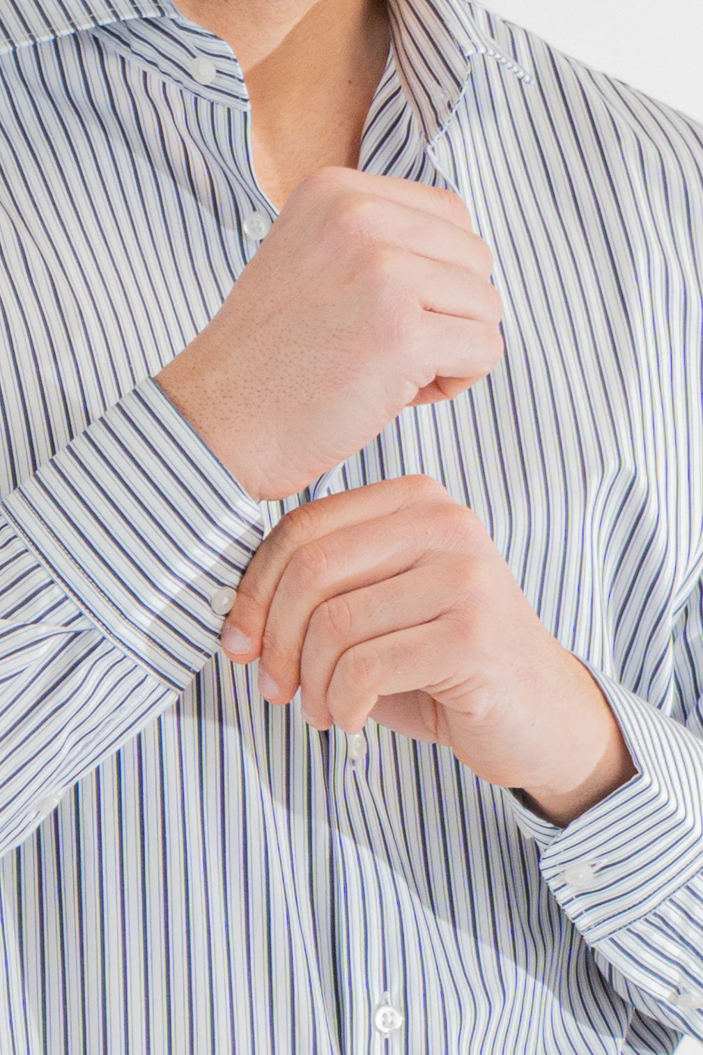 Camicia blu a righe con righino royal Regular Fit uomo 100% cotone popeline collo semi francese