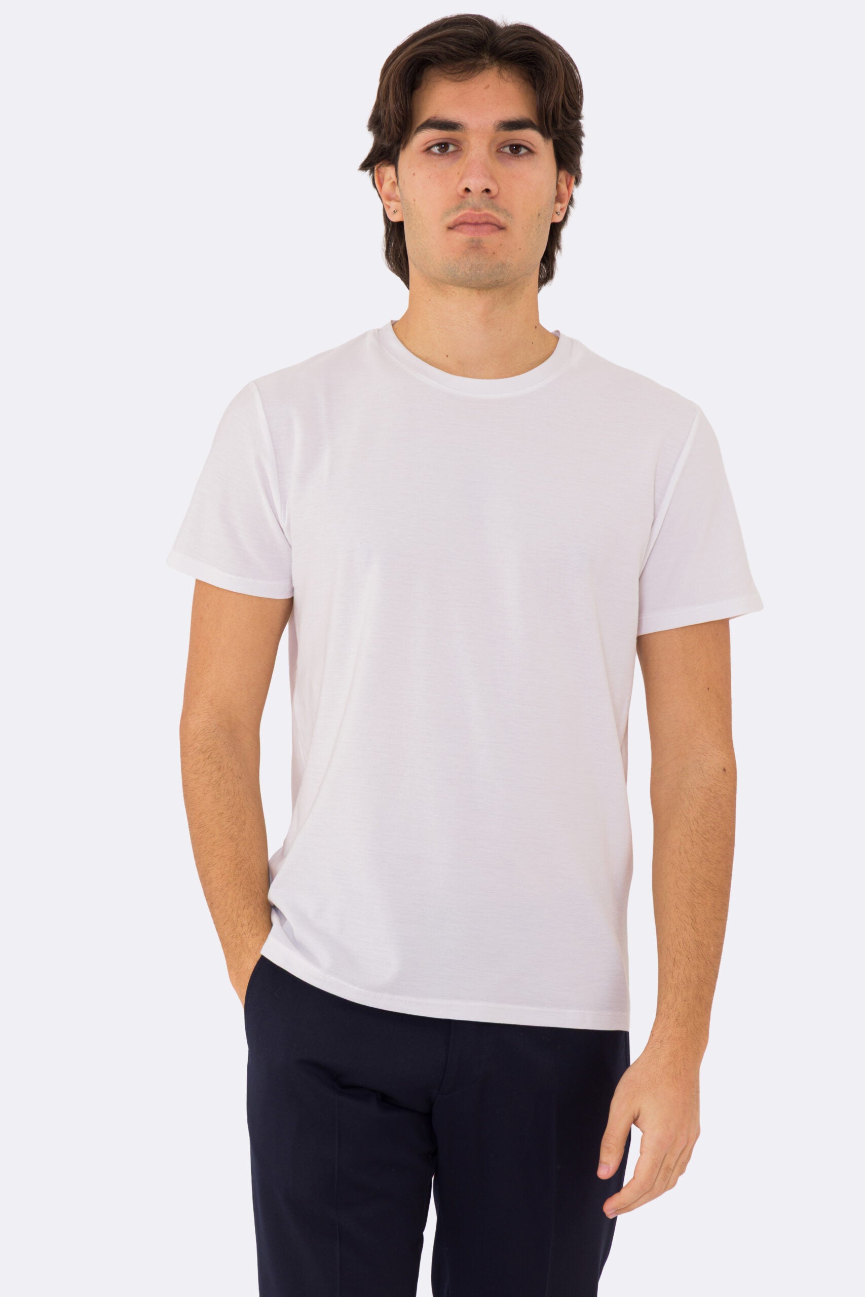 T-shirt da uomo Bianca in piquet 100% cotone mezza manica slim fit tinta unita Made In Italy