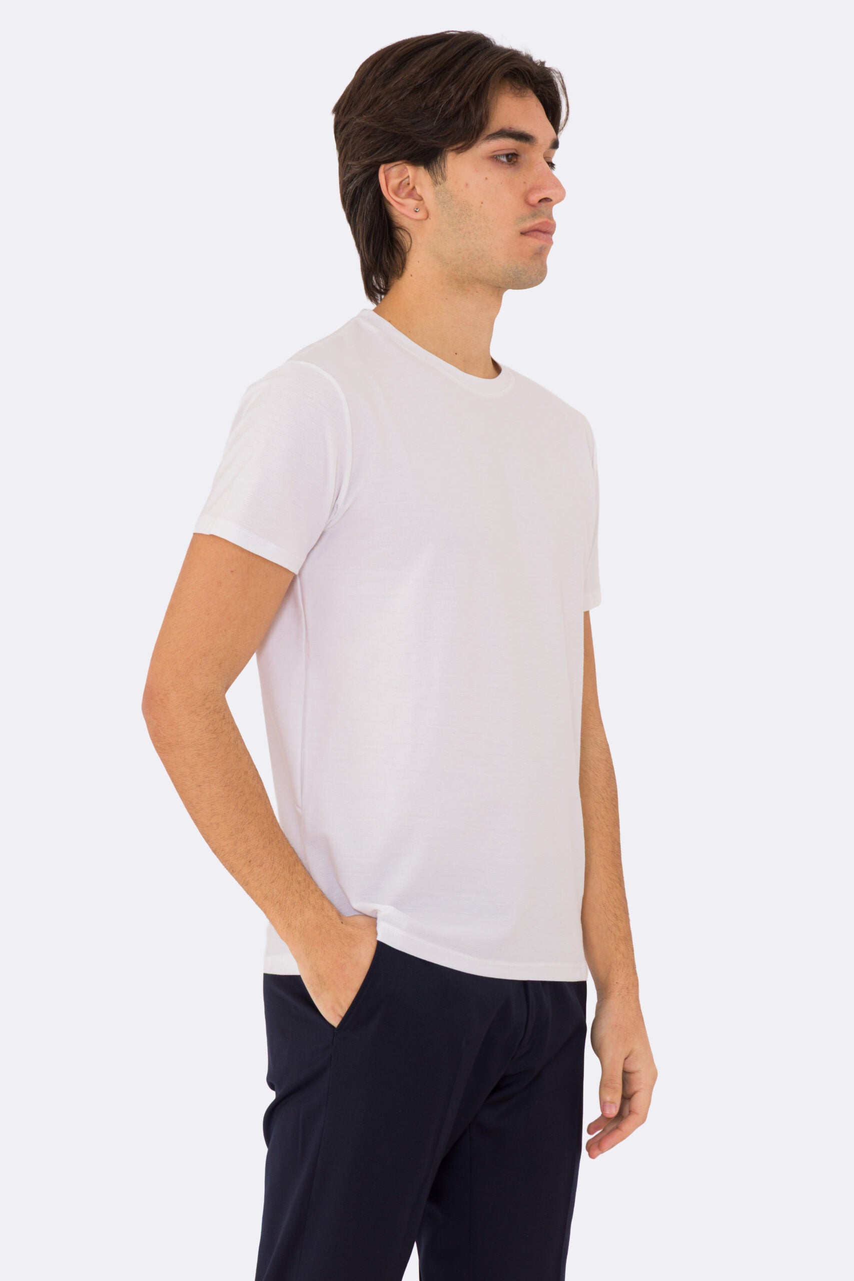 T-shirt da uomo Bianca in piquet 100% cotone mezza manica slim fit tinta unita Made In Italy