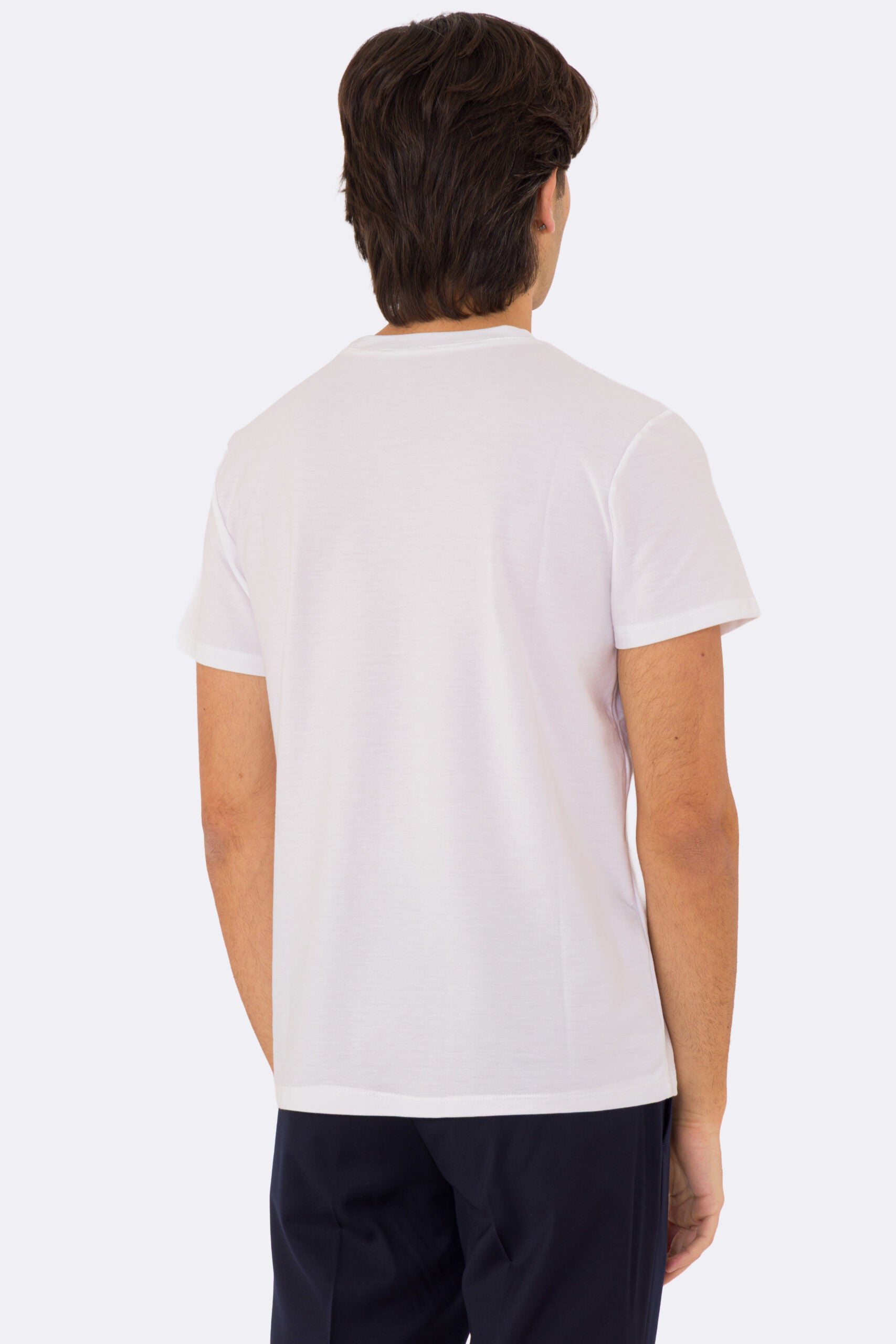T-shirt da uomo Bianca in piquet 100% cotone mezza manica slim fit tinta unita Made In Italy