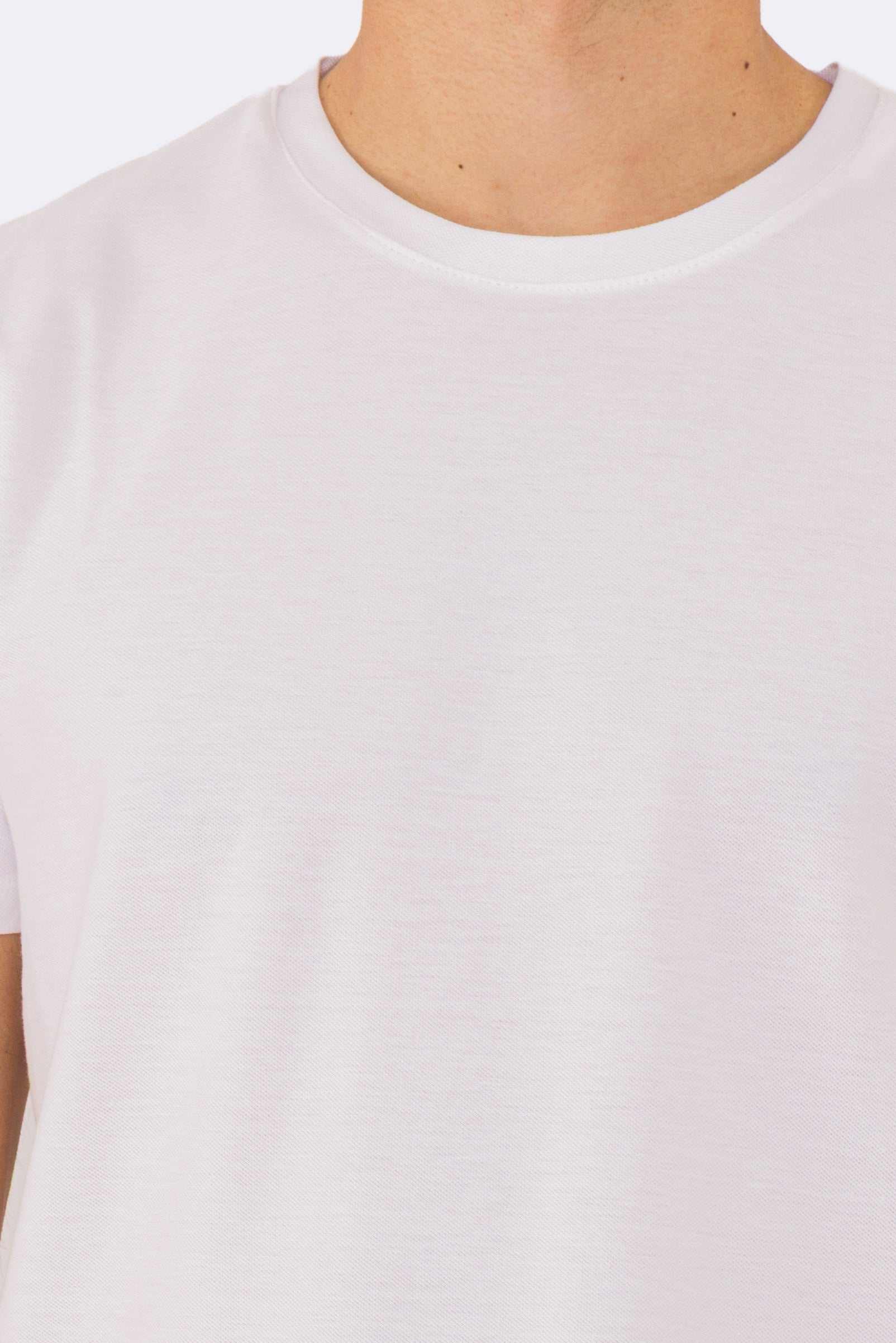 T-shirt da uomo Bianca in piquet 100% cotone mezza manica slim fit tinta unita Made In Italy