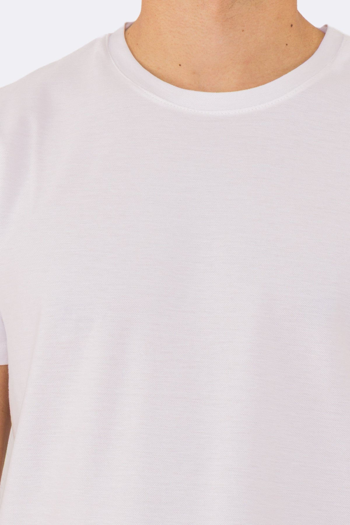 T-shirt da uomo Bianca in piquet 100% cotone mezza manica slim fit tinta unita Made In Italy