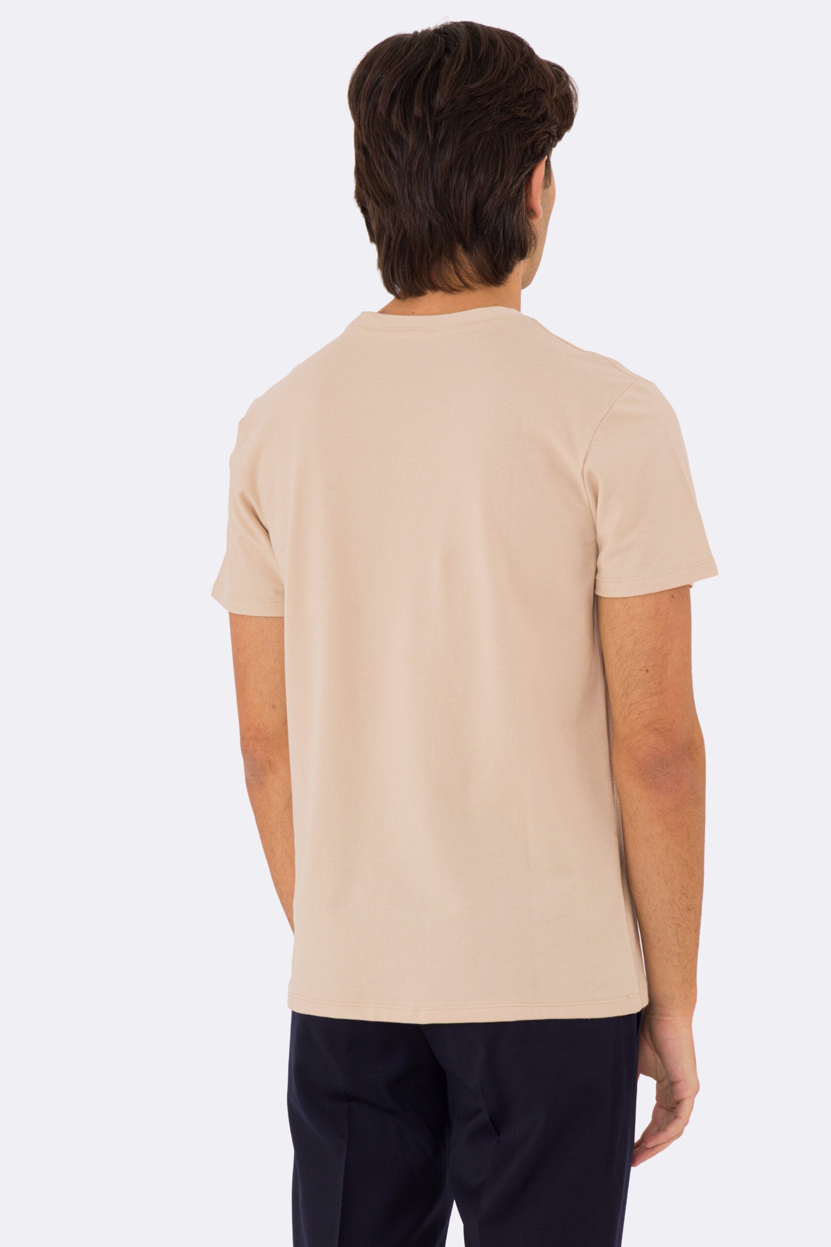 T-shirt da uomo Beige in piquet 100% cotone mezza manica slim fit tinta unita Made In Italy