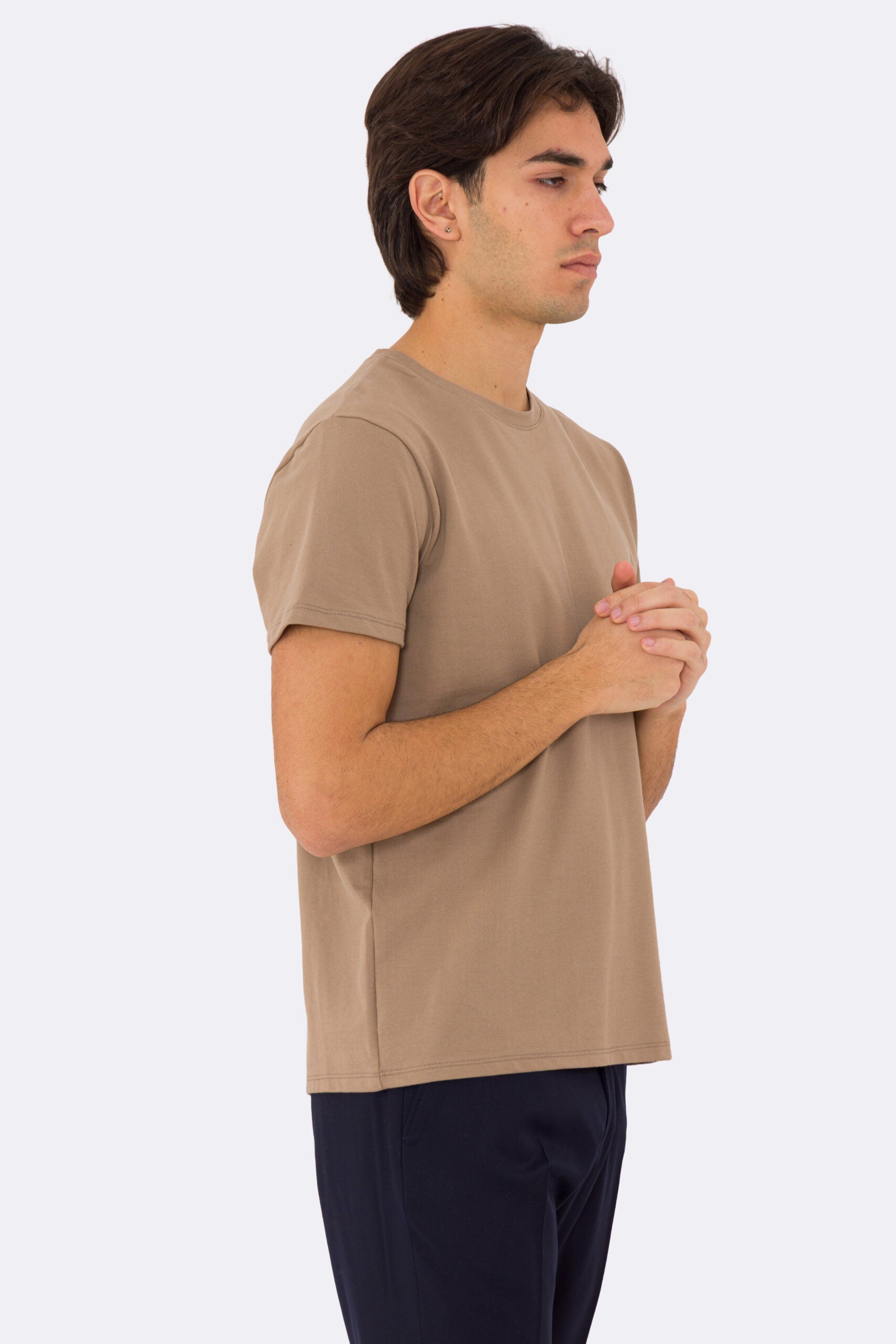 T-shirt da uomo Fango in piquet 100% cotone mezza manica slim fit tinta unita Made In Italy