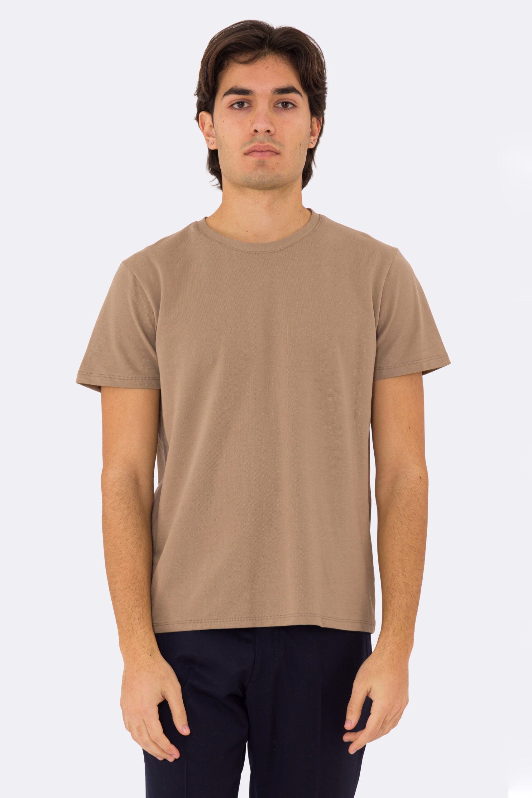 T-shirt da uomo Fango in piquet 100% cotone mezza manica slim fit tinta unita Made In Italy