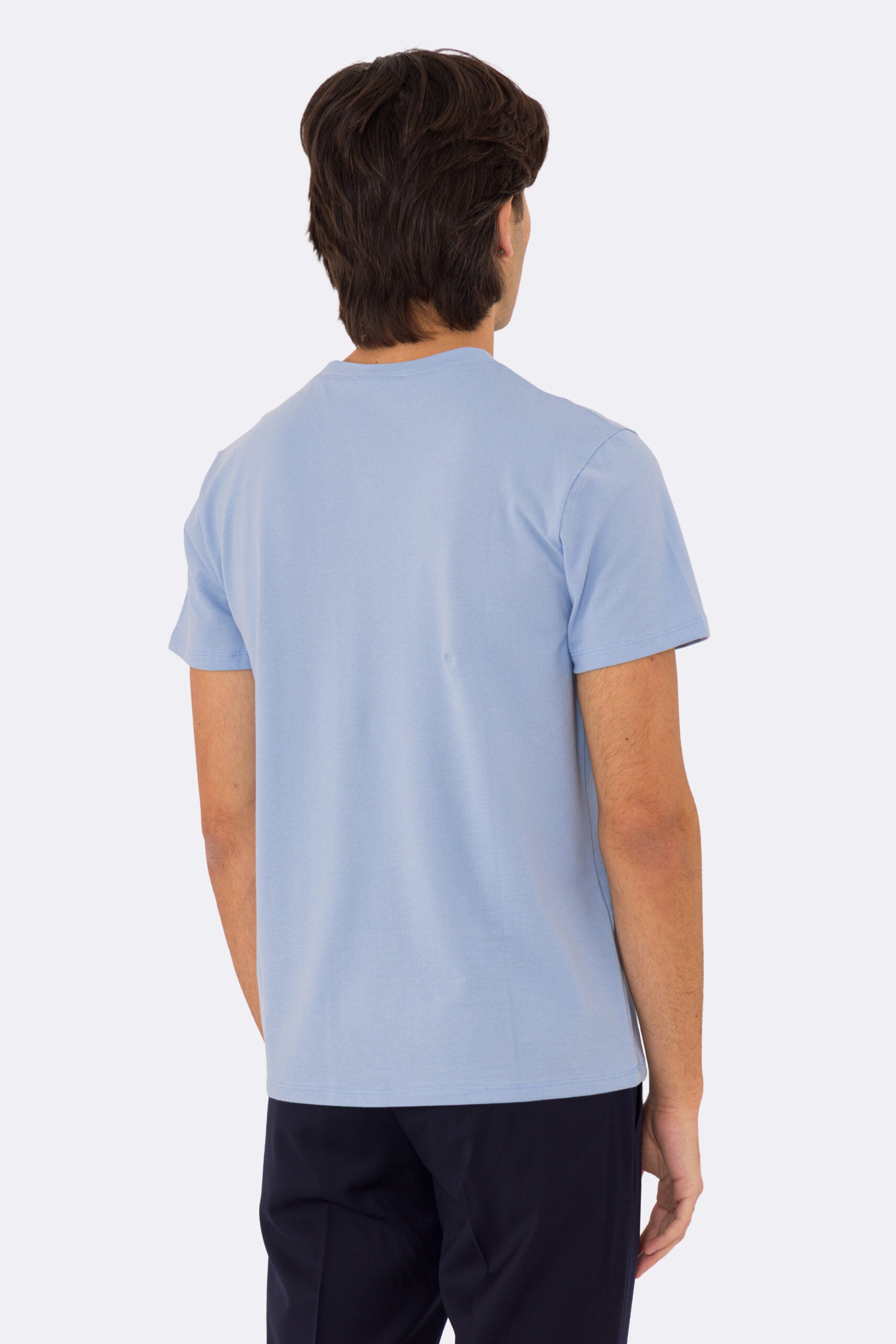 T-shirt da uomo Celeste in piquet 100% cotone mezza manica slim fit tinta unita Made In Italy
