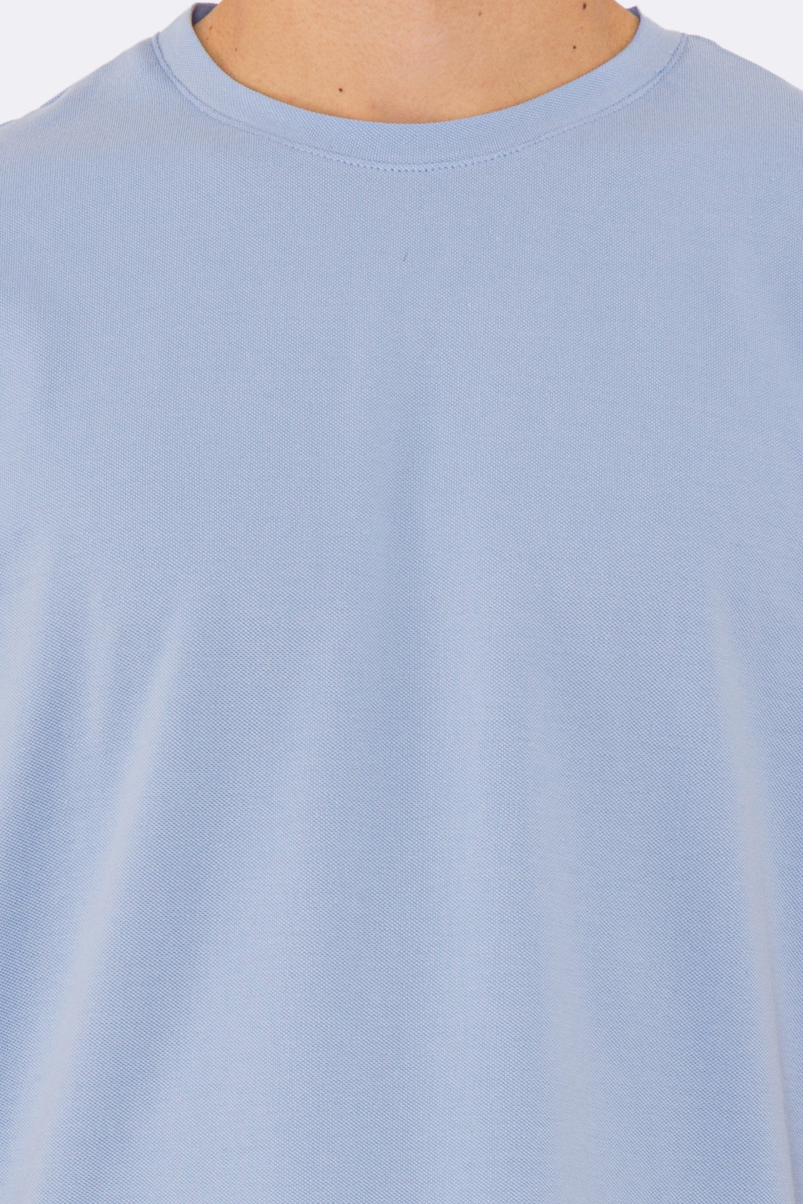 T-shirt da uomo Celeste in piquet 100% cotone mezza manica slim fit tinta unita Made In Italy