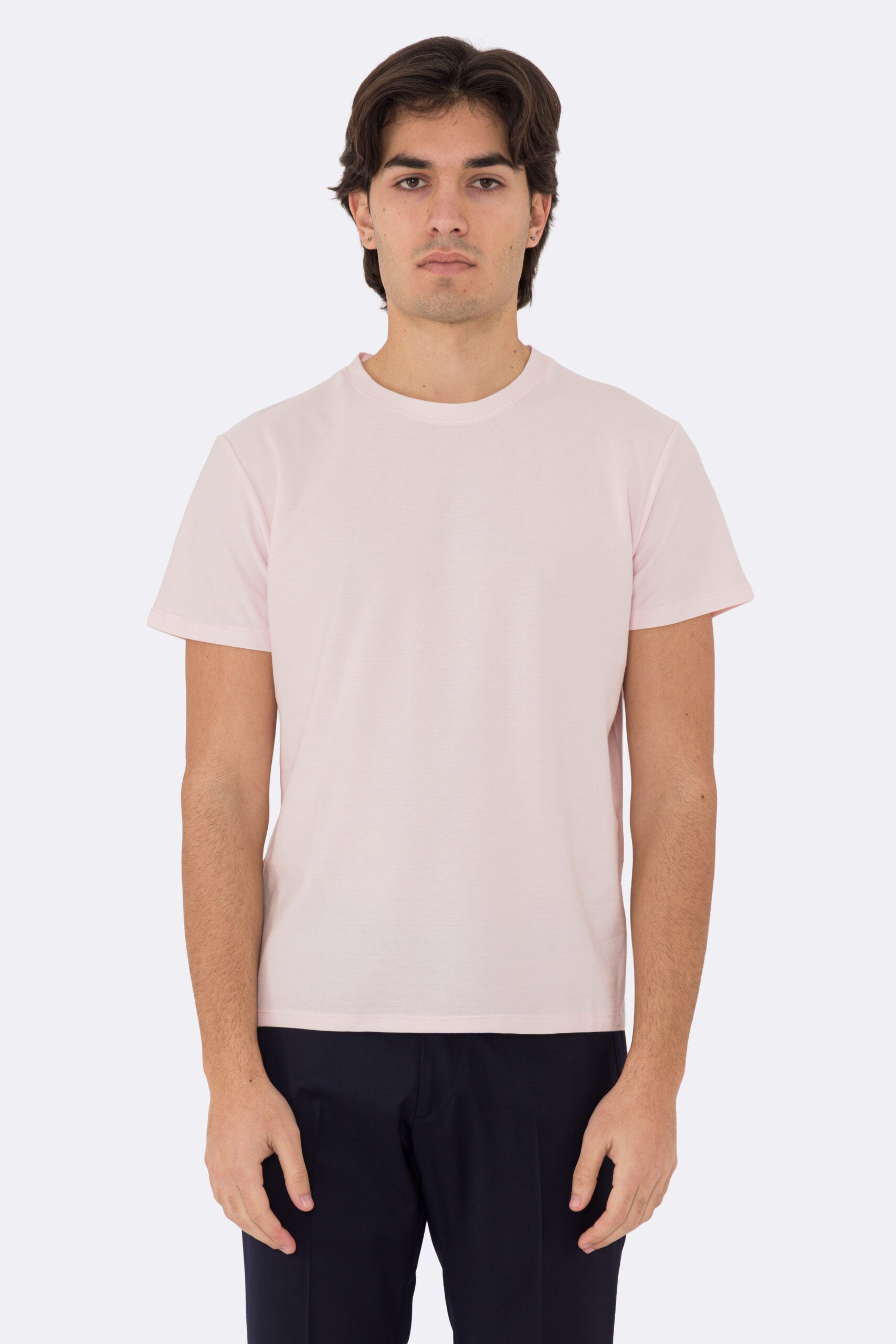 T-shirt da uomo Rosa in piquet 100% cotone mezza manica slim fit tinta unita Made In Italy