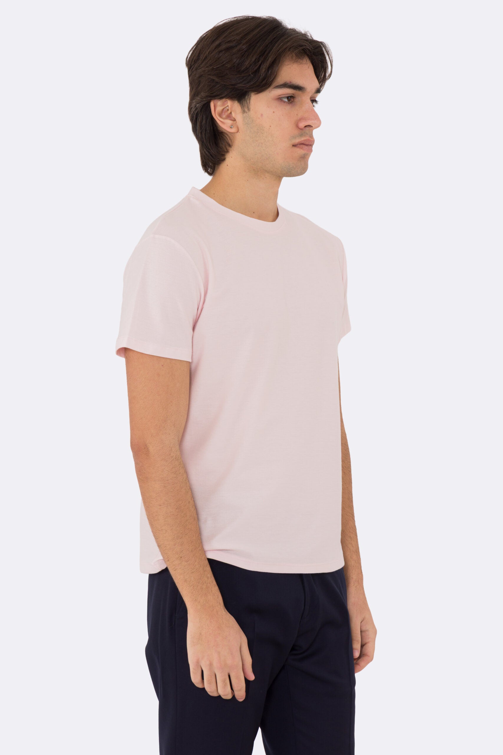 T-shirt da uomo Rosa in piquet 100% cotone mezza manica slim fit tinta unita Made In Italy