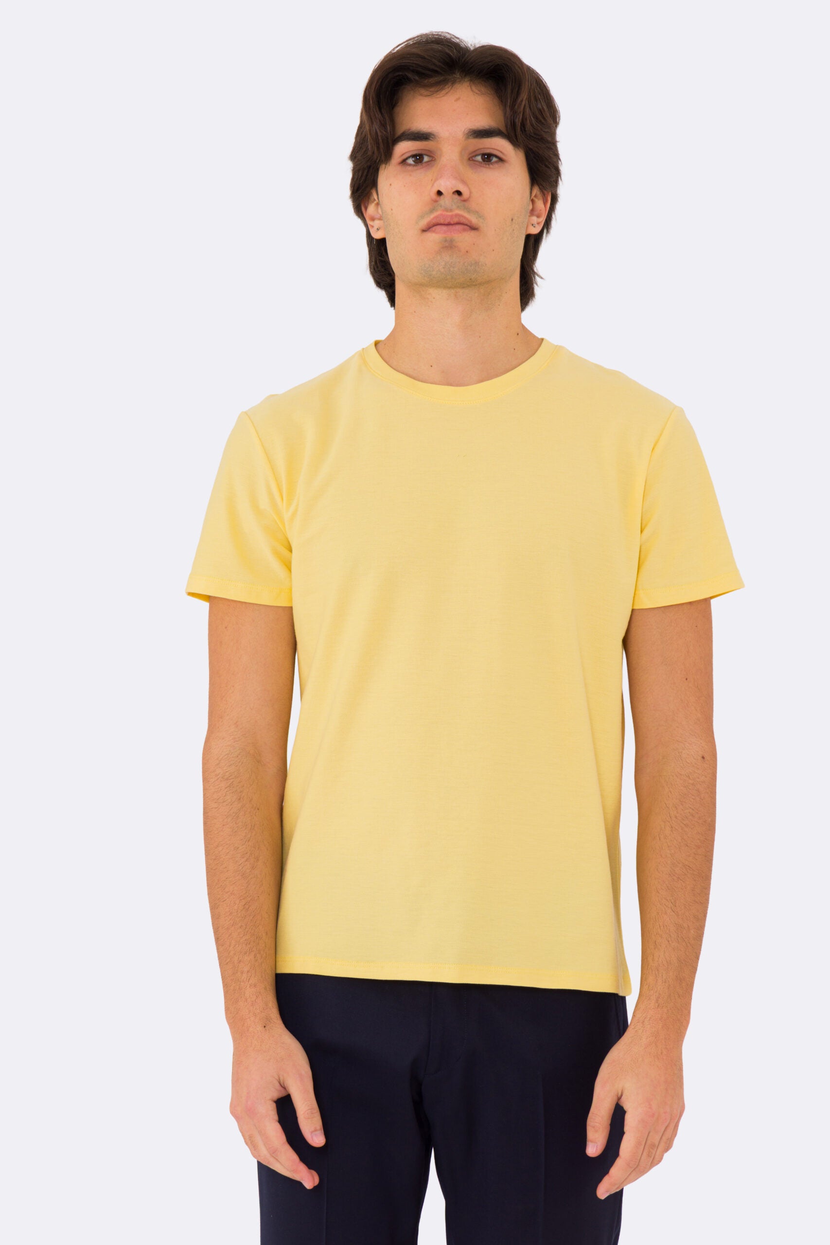 T-shirt da uomo Gialla in piquet 100% cotone mezza manica slim fit tinta unita Made In Italy