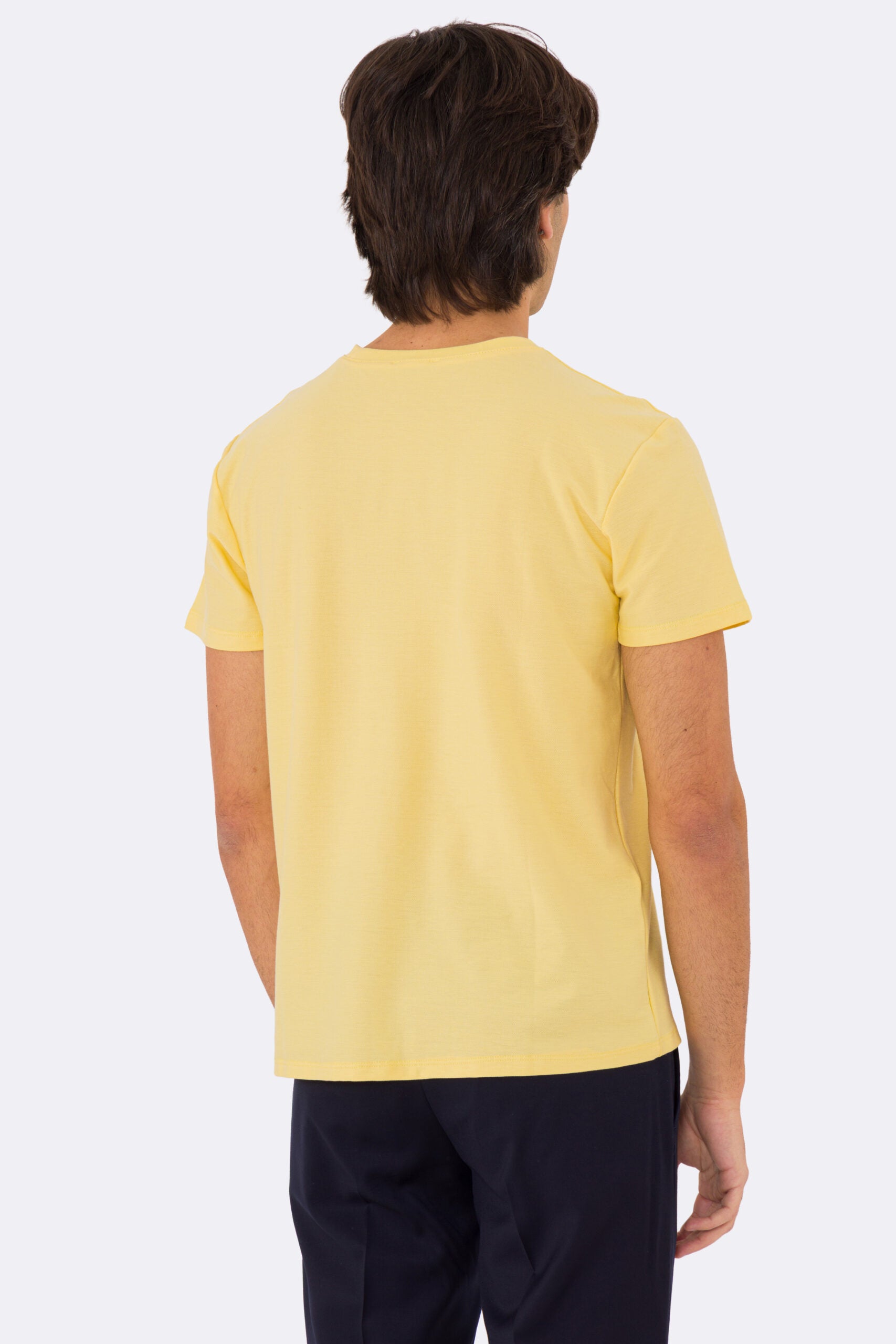 T-shirt da uomo Gialla in piquet 100% cotone mezza manica slim fit tinta unita Made In Italy