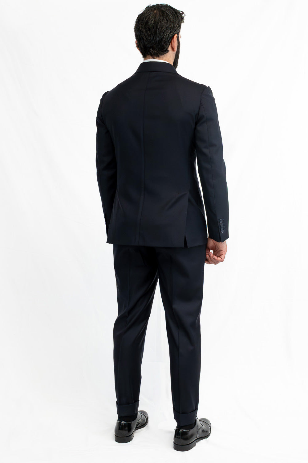 Abito blu Doppiopetto fresco lana Tessuto Vitale Barberis Canonico completamente sfoderato con Rever a lancia e tasche a filetto