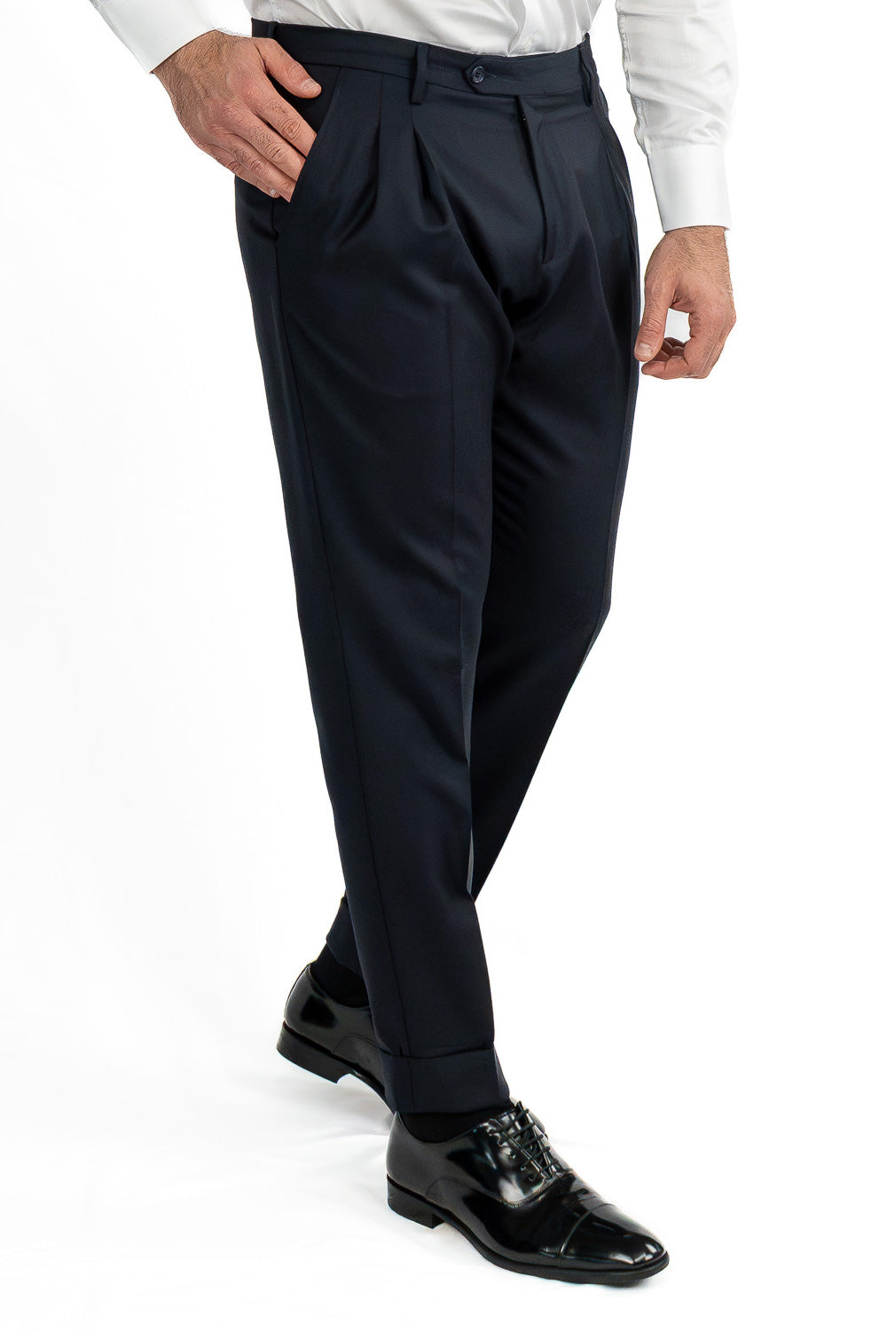 Abito blu Doppiopetto fresco lana Tessuto Vitale Barberis Canonico completamente sfoderato con Rever a lancia e tasche a filetto
