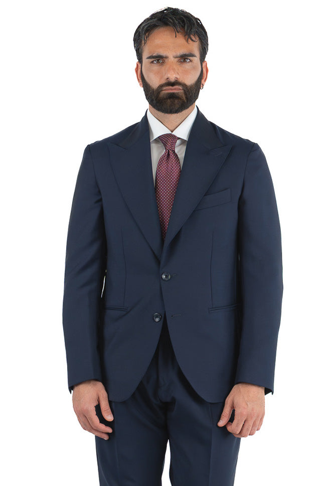 Abito uomo blu lana mohair TessutiVitale Barberis Canonico completamente sfoderato con Rever a lancia e tasche a filetto