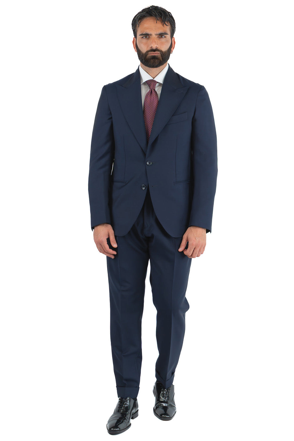 Abito uomo blu lana mohair TessutiVitale Barberis Canonico completamente sfoderato con Rever a lancia e tasche a filetto