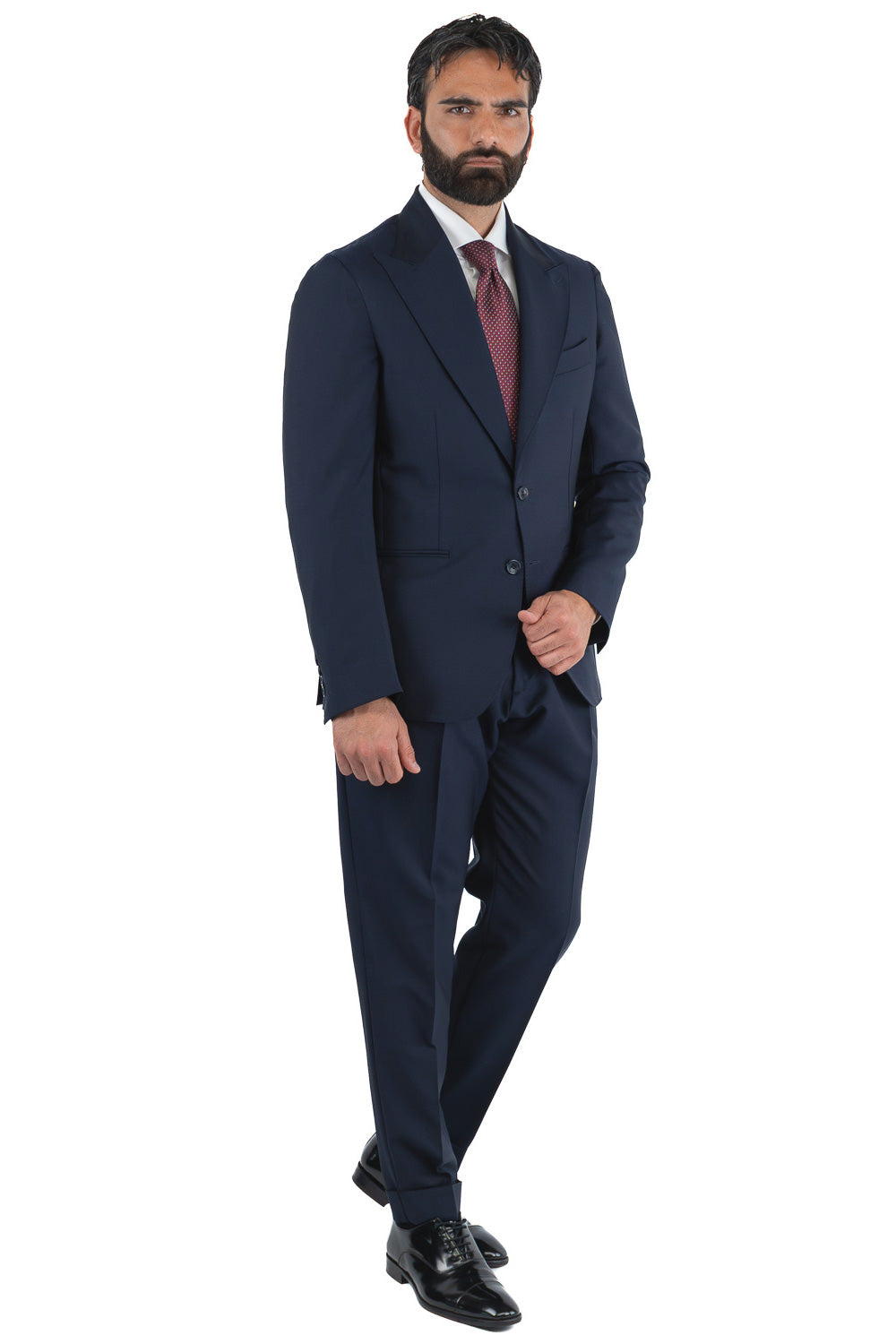 Abito uomo blu lana mohair TessutiVitale Barberis Canonico completamente sfoderato con Rever a lancia e tasche a filetto
