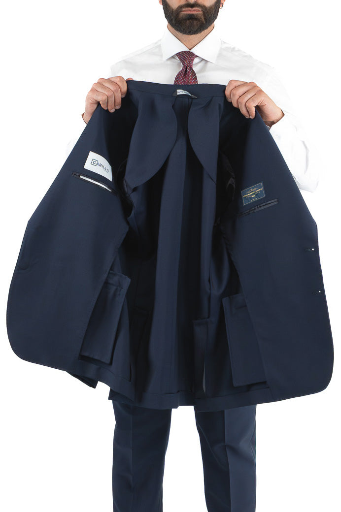 Abito uomo blu lana mohair TessutiVitale Barberis Canonico completamente sfoderato con Rever a lancia e tasche a filetto