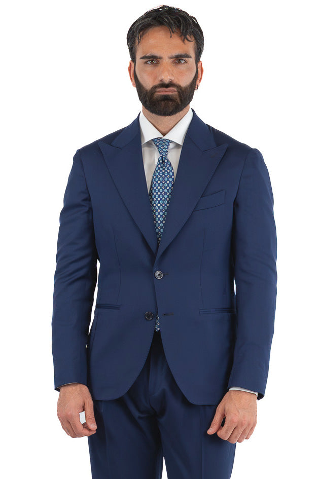 Abito blu royal monopetto fresco lana TessutiVitale Barberis Canonico completamente sfoderato con Rever a lancia e tasche a filetto