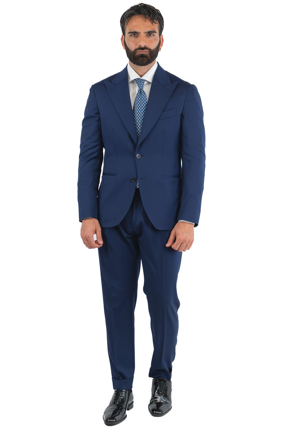 Abito blu royal monopetto fresco lana TessutiVitale Barberis Canonico completamente sfoderato con Rever a lancia e tasche a filetto