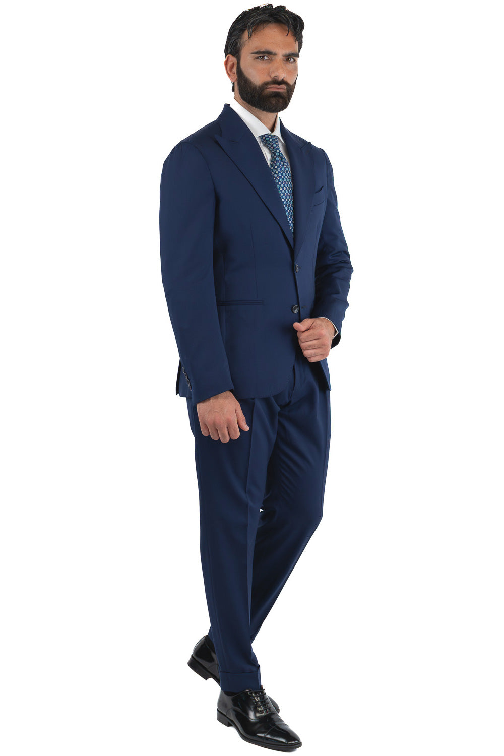Abito blu royal monopetto fresco lana TessutiVitale Barberis Canonico completamente sfoderato con Rever a lancia e tasche a filetto