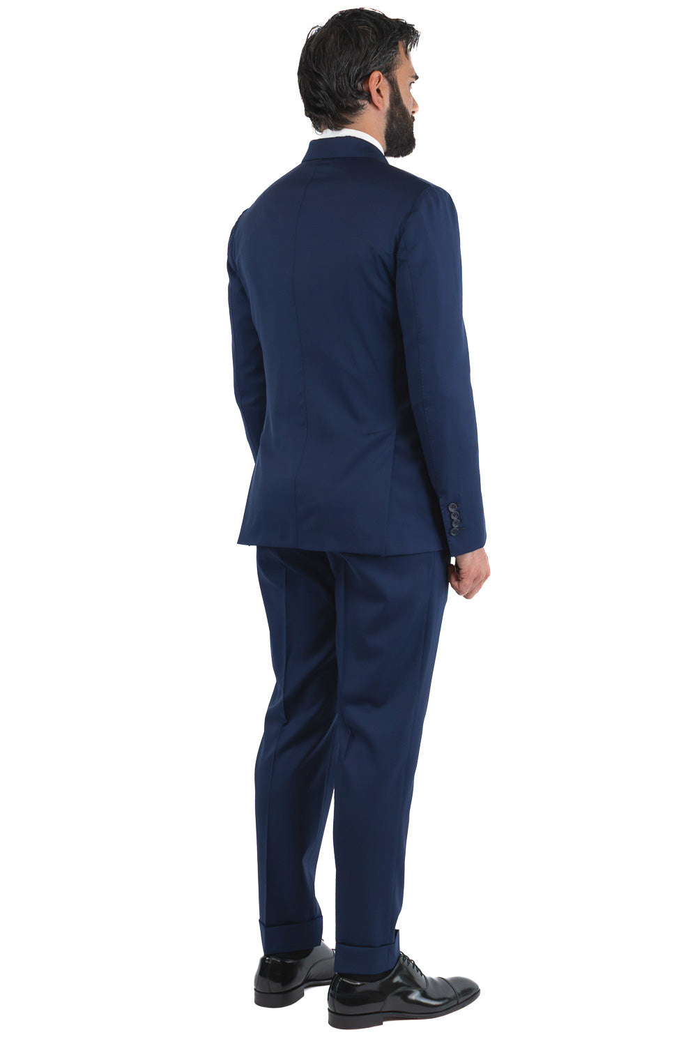 Abito blu royal monopetto fresco lana TessutiVitale Barberis Canonico completamente sfoderato con Rever a lancia e tasche a filetto