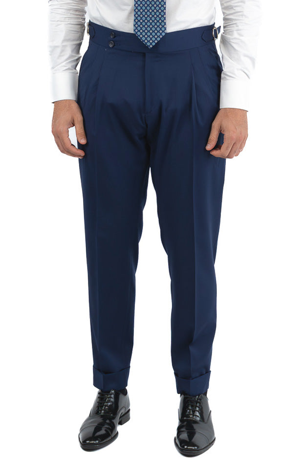 Abito blu royal monopetto fresco lana TessutiVitale Barberis Canonico completamente sfoderato con Rever a lancia e tasche a filetto