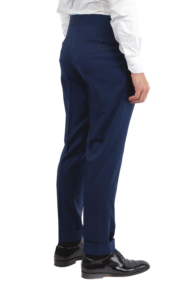 Abito blu royal monopetto fresco lana TessutiVitale Barberis Canonico completamente sfoderato con Rever a lancia e tasche a filetto