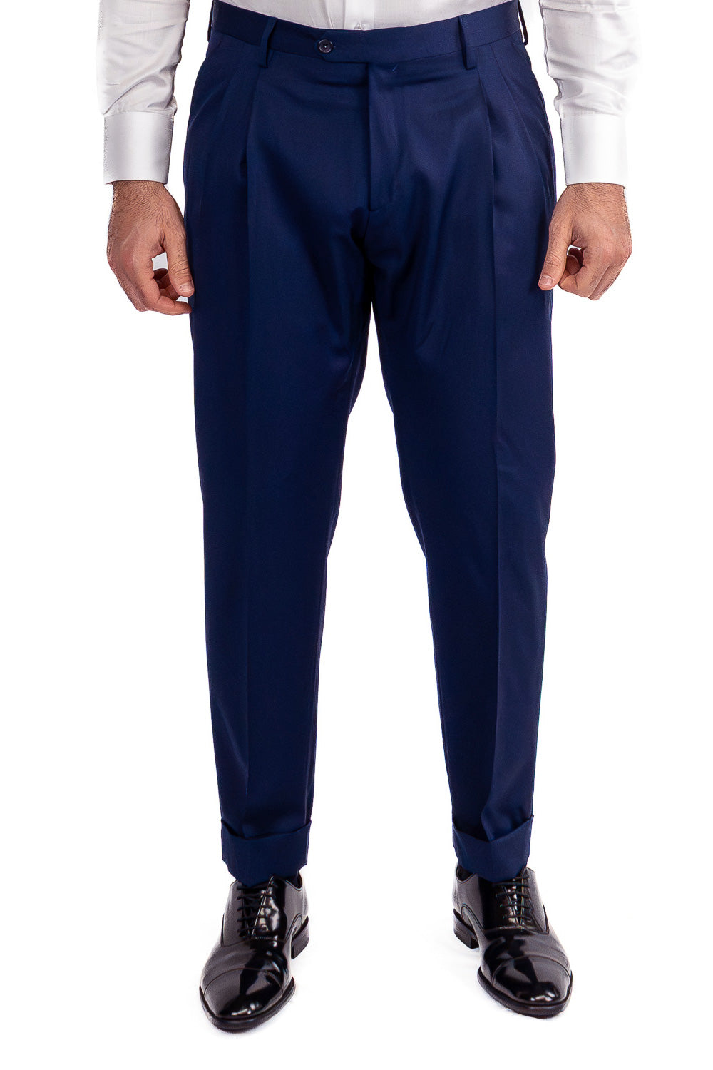 Abito blu royal doppiopetto fresco lana TessutiVitale Barberis Canonico completamente sfoderato con Rever a lancia e tasche a filetto