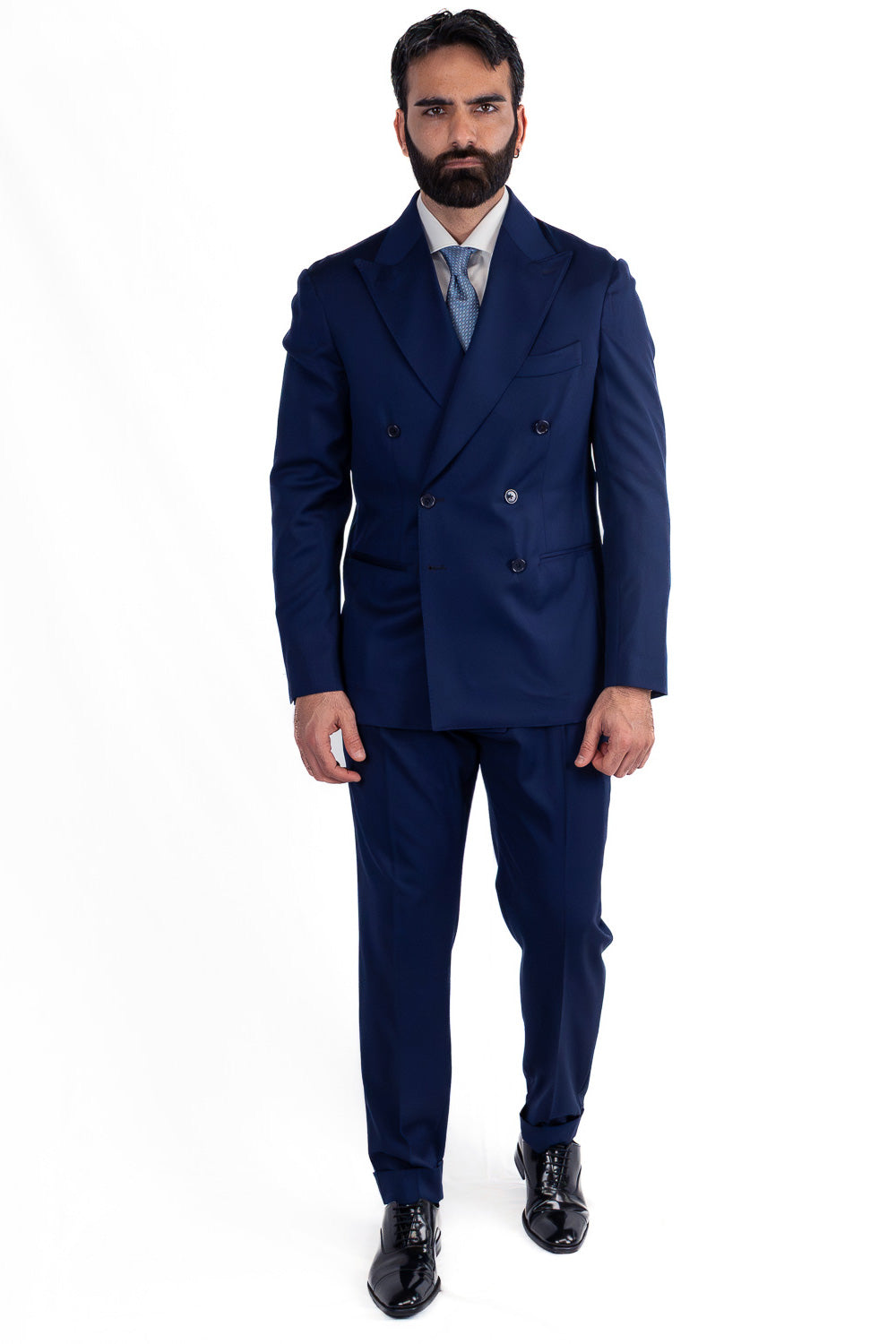 Abito blu royal doppiopetto fresco lana TessutiVitale Barberis Canonico completamente sfoderato con Rever a lancia e tasche a filetto