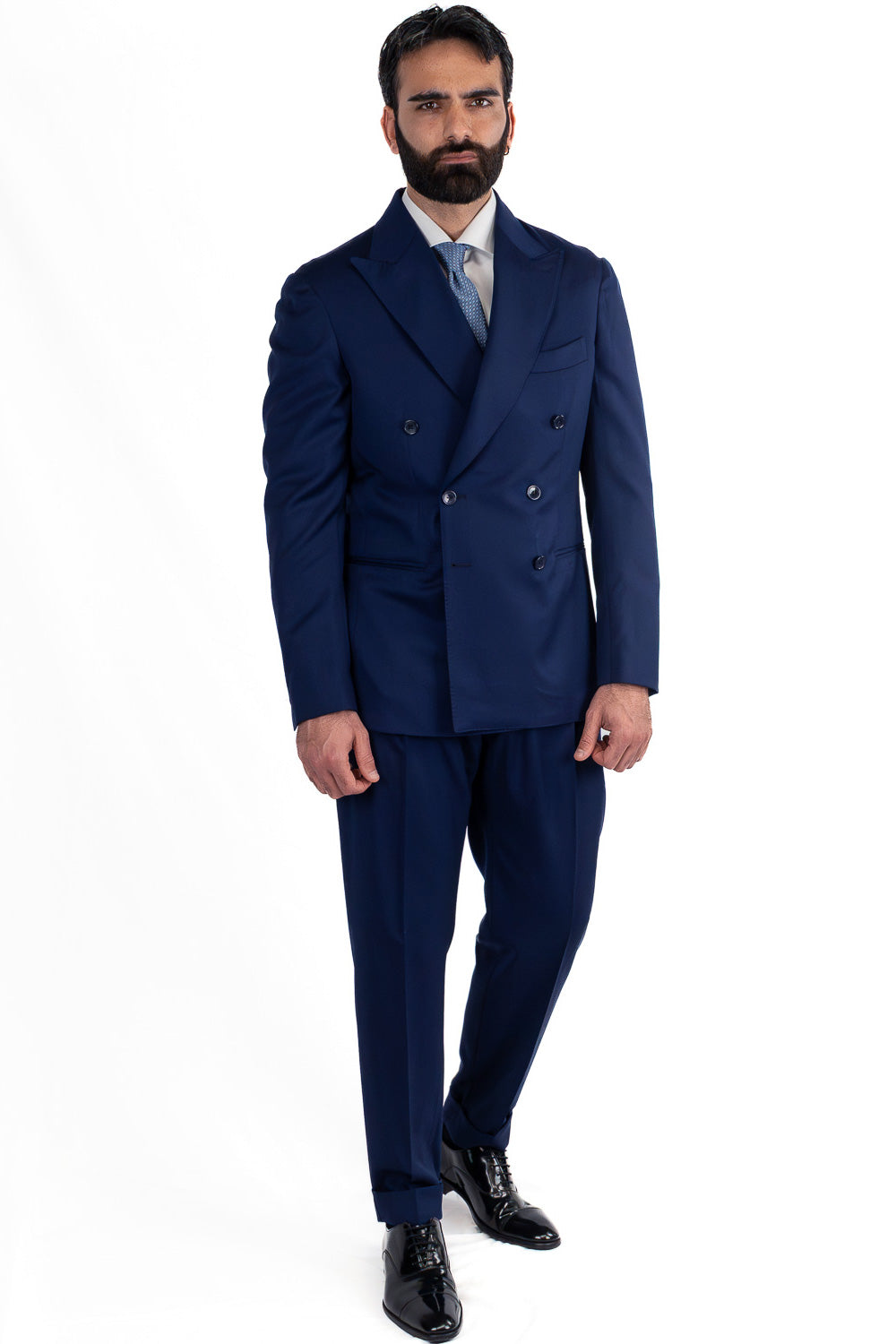 Abito blu royal doppiopetto fresco lana TessutiVitale Barberis Canonico completamente sfoderato con Rever a lancia e tasche a filetto