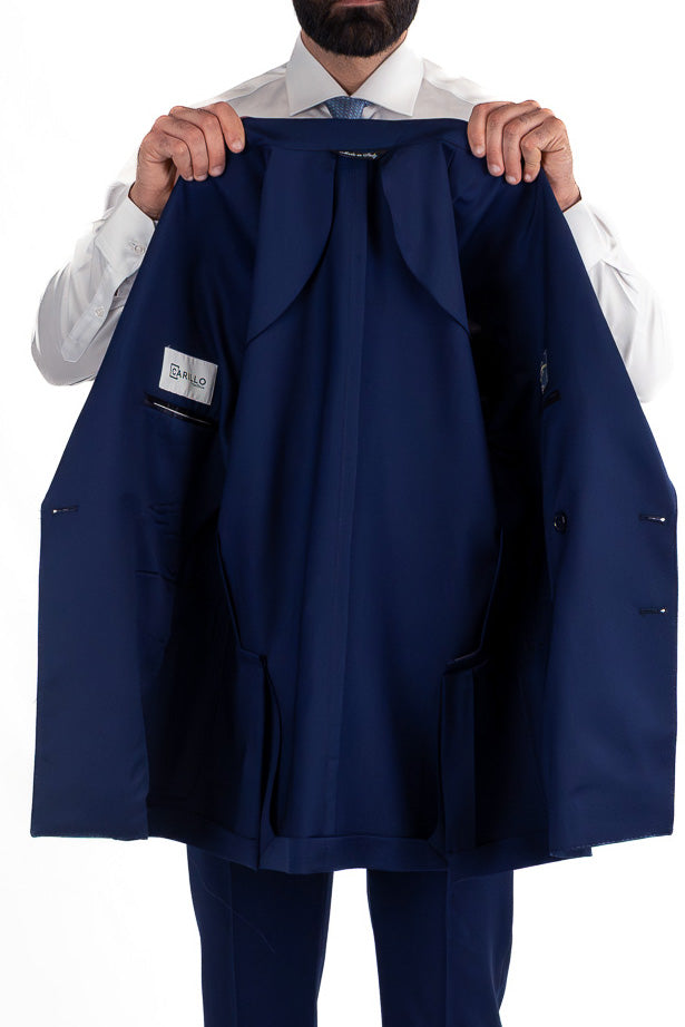Abito blu royal doppiopetto fresco lana TessutiVitale Barberis Canonico completamente sfoderato con Rever a lancia e tasche a filetto