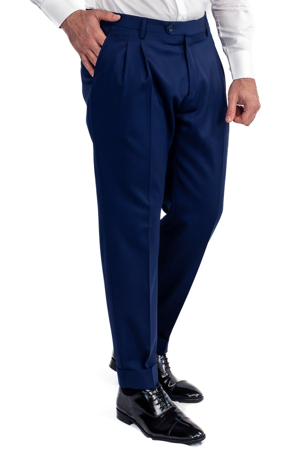 Abito blu royal doppiopetto fresco lana TessutiVitale Barberis Canonico completamente sfoderato con Rever a lancia e tasche a filetto