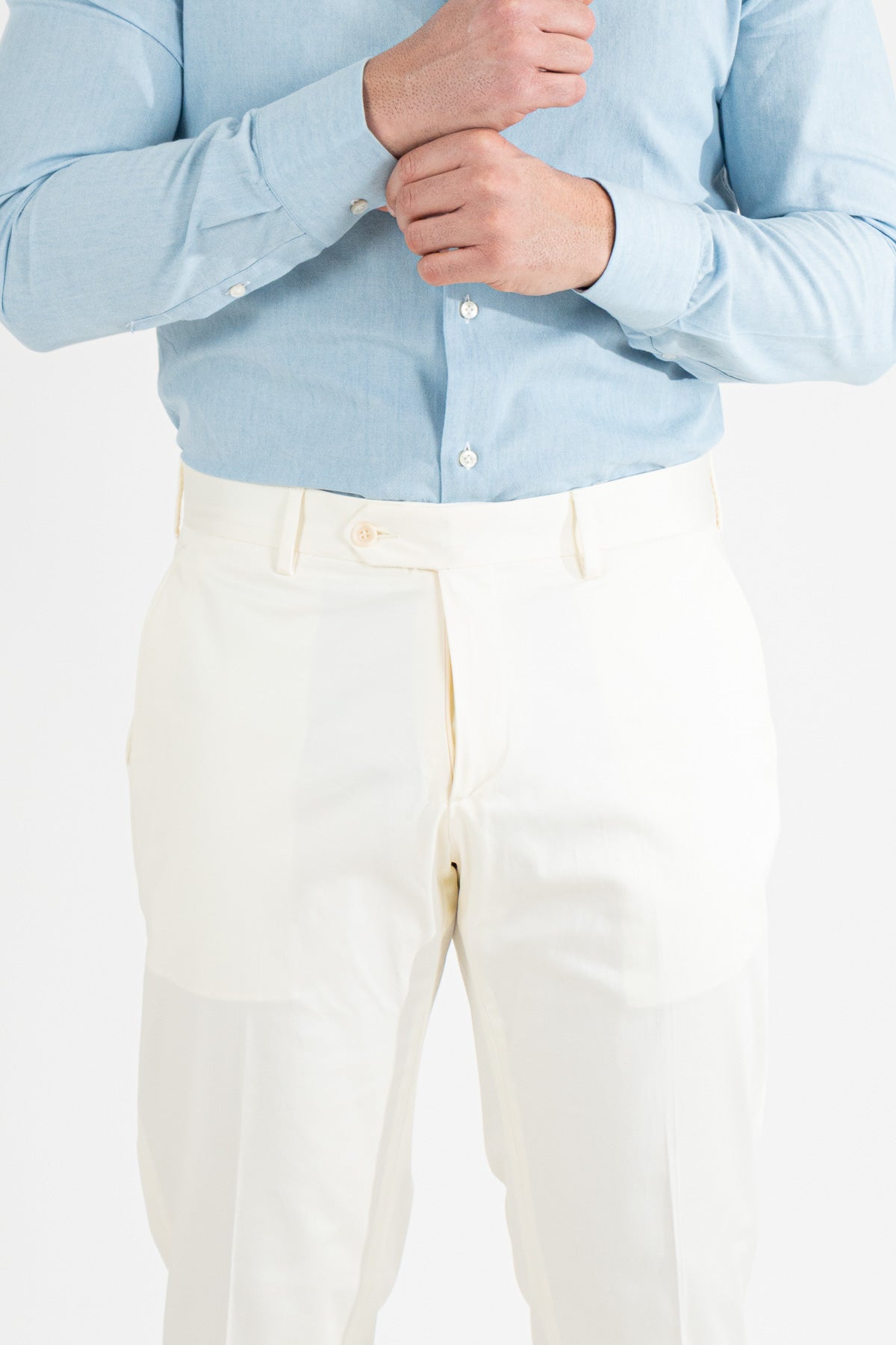 Pantalone uomo panna senza pinces tasca america in cotone leggermente elastico risvolto 5cm made in italy