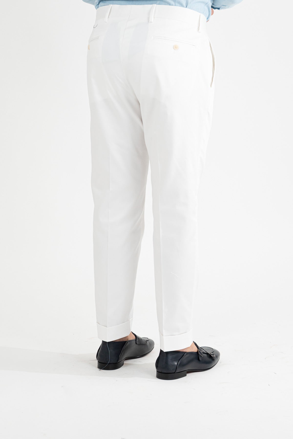 Pantalone uomo bianco senza pinces tasca america in cotone leggermente elastico risvolto 5cm made in italy