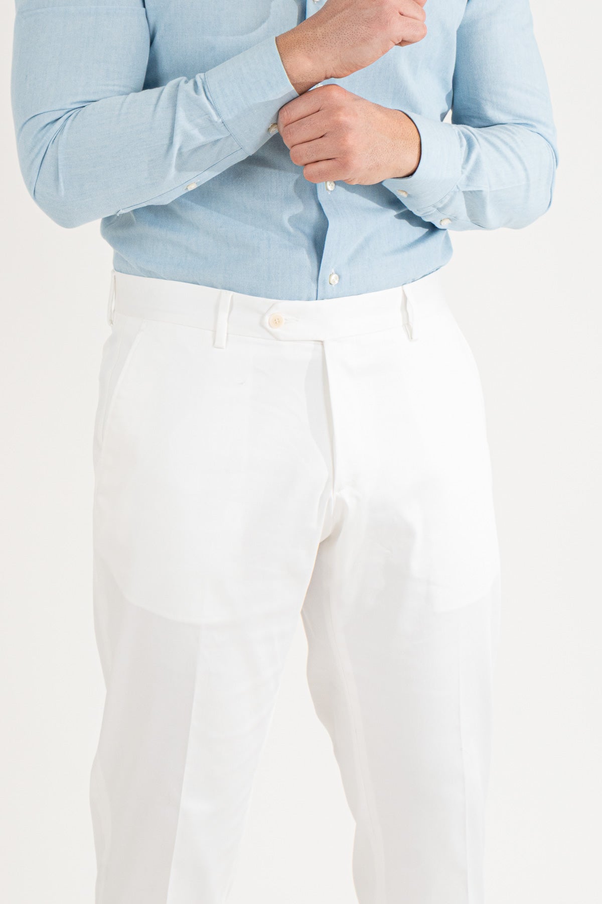 Pantalone uomo bianco senza pinces tasca america in cotone leggermente elastico risvolto 5cm made in italy