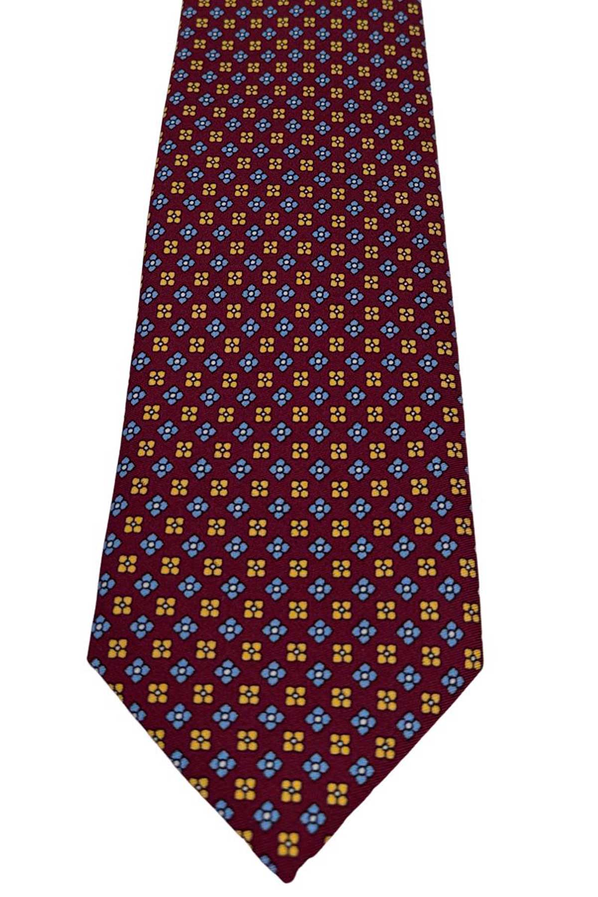 Cravatta uomo bordeaux fantasia in pura seta cucita a mano costruzione 3 piege larghezza 9cm