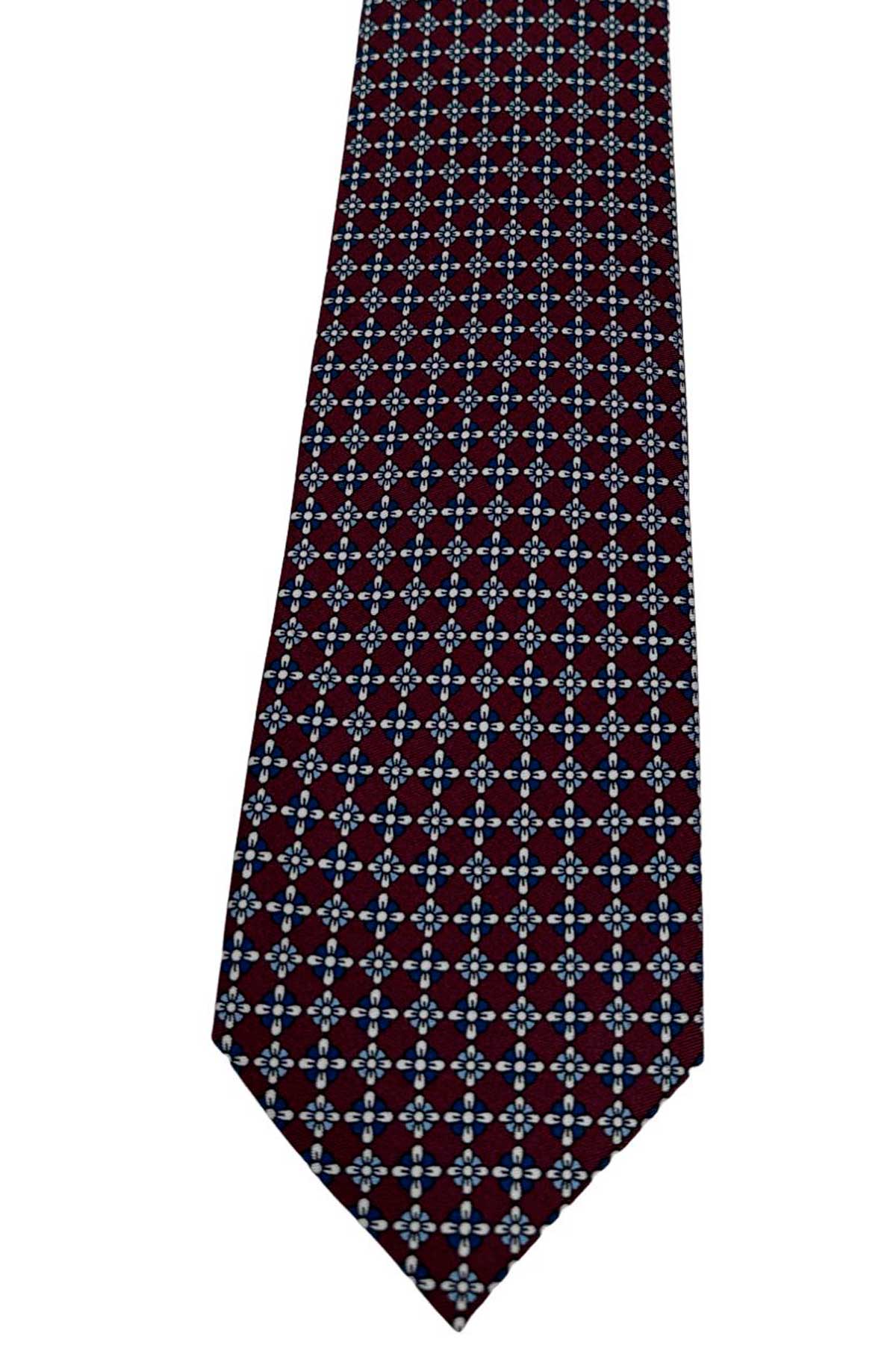 Cravatta uomo bordeaux fantasia in pura seta cucita a mano costruzione 3 piege larghezza 9cm