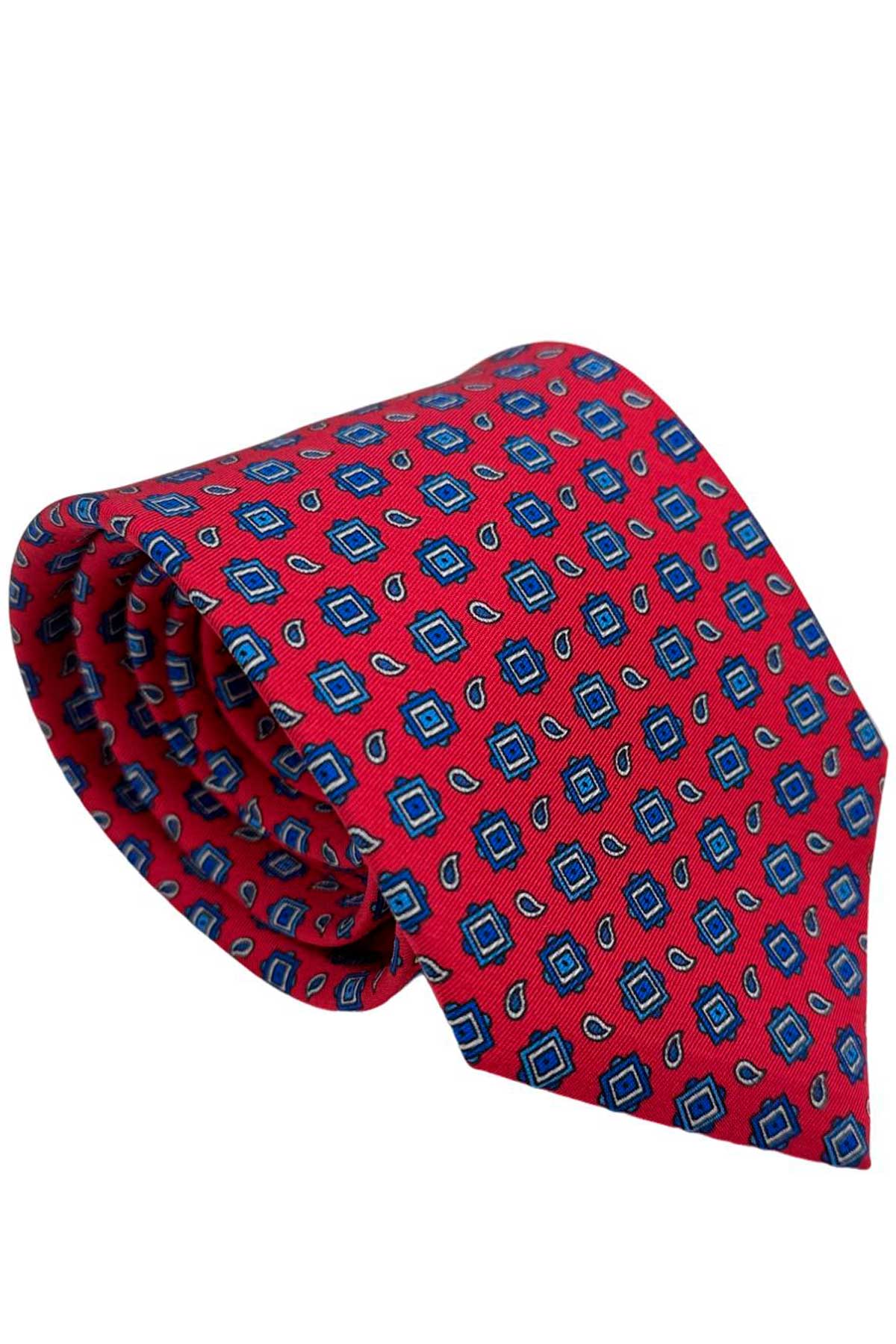 Cravatta uomo bordeaux fantasia in pura seta cucita a mano costruzione 3 piege larghezza 9cm