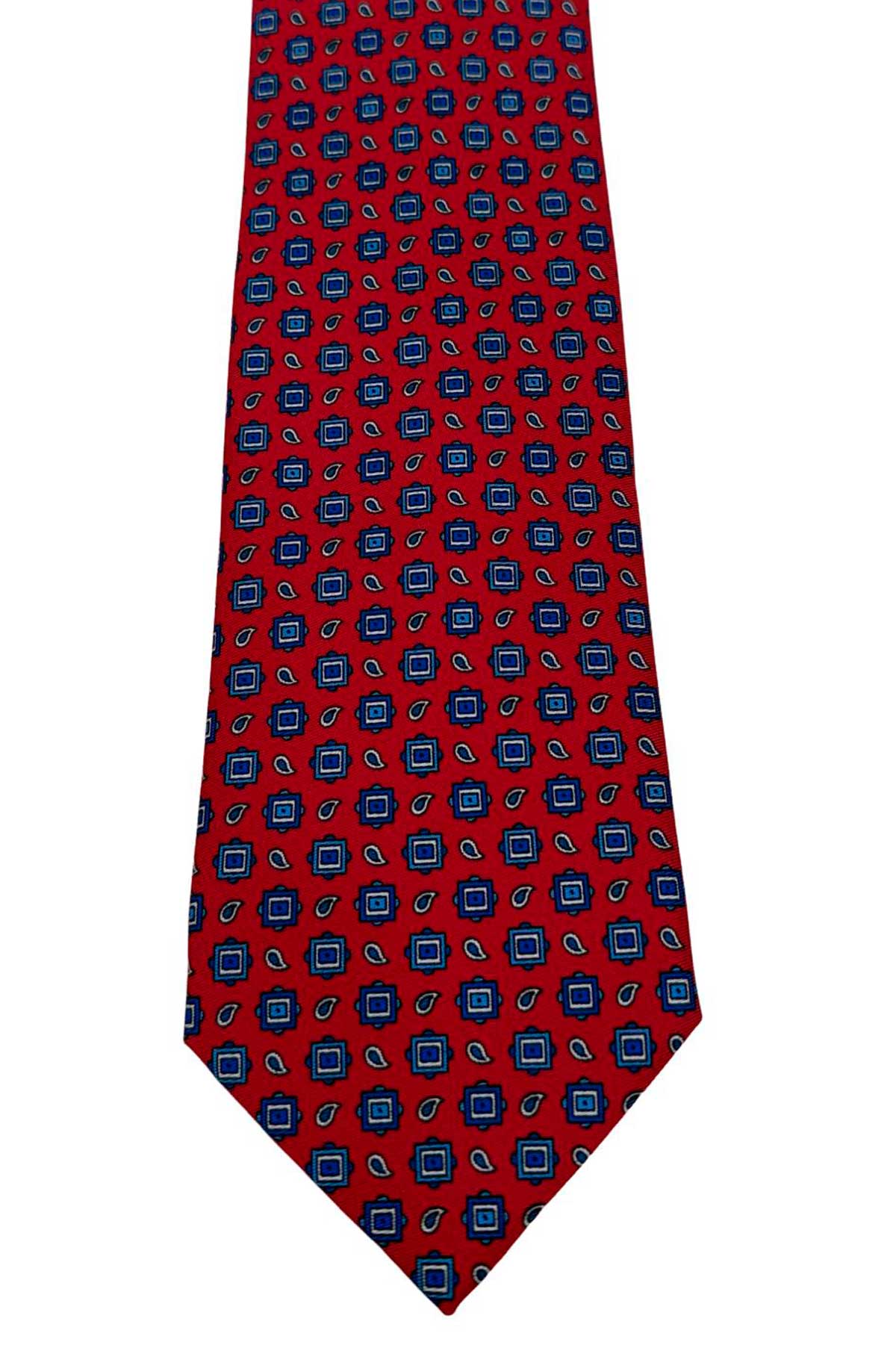 Cravatta uomo bordeaux fantasia in pura seta cucita a mano costruzione 3 piege larghezza 9cm