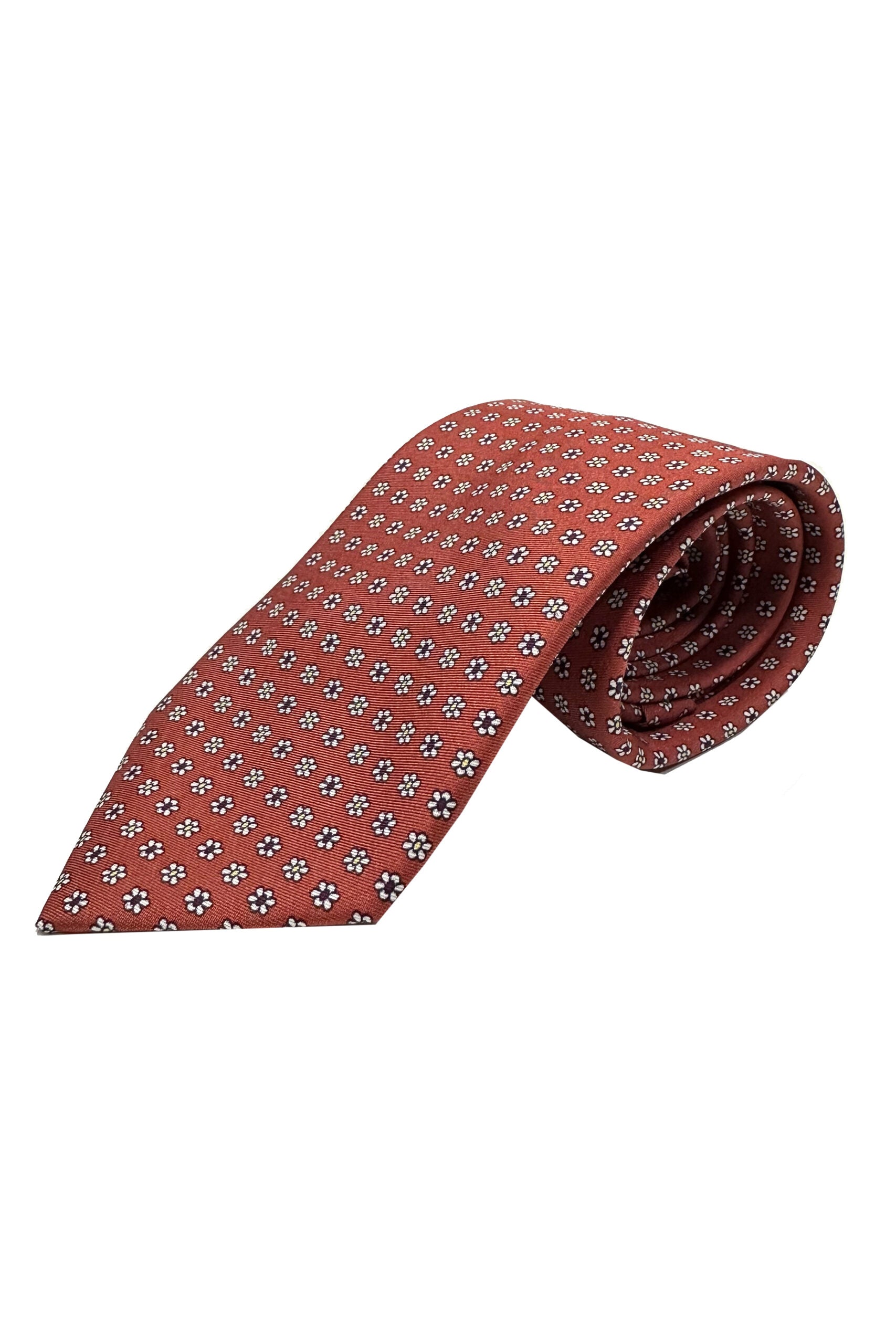 Cravatta uomo Coccio fantasia in pura seta cucita a mano costruzione 3 piege larghezza 9cm