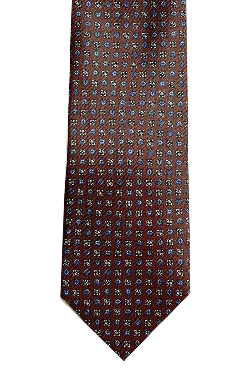 Cravatta uomo Marrone fantasia in pura seta cucita a mano costruzione 3 piege larghezza 9cm