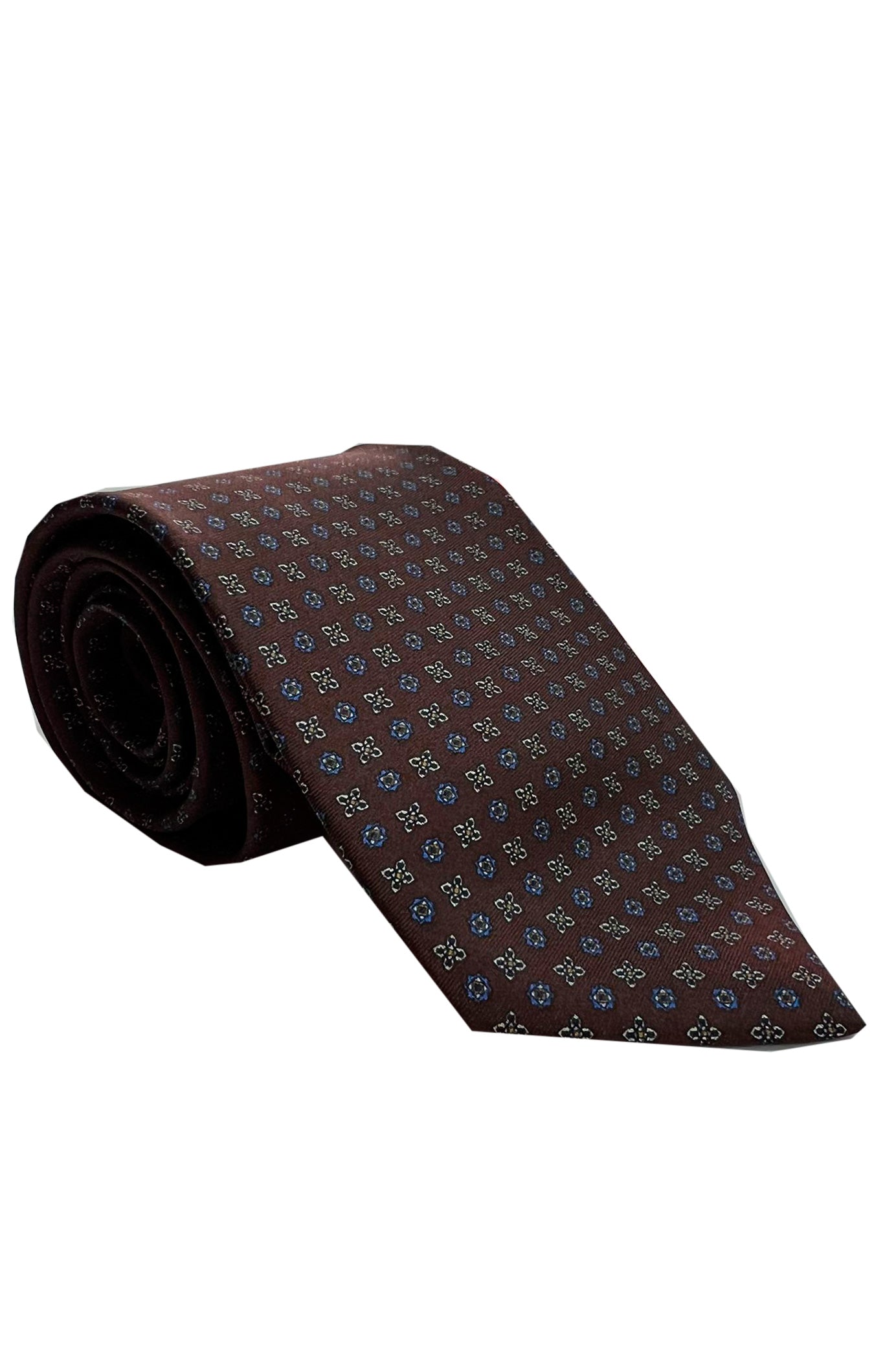 Cravatta uomo Marrone fantasia in pura seta cucita a mano costruzione 3 piege larghezza 9cm