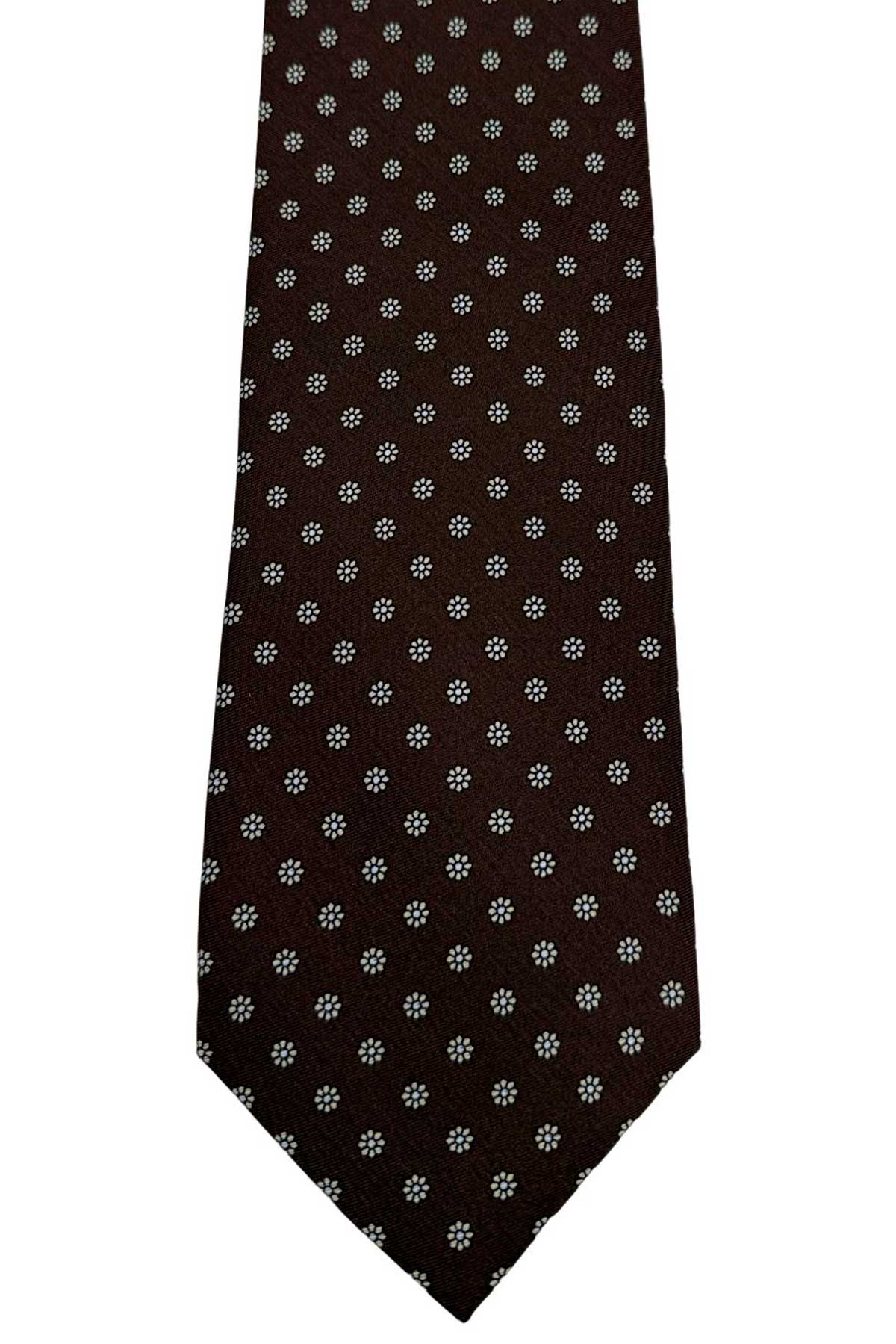 Cravatta uomo Marrone fantasia in pura seta cucita a mano costruzione 3 piege larghezza 9cm