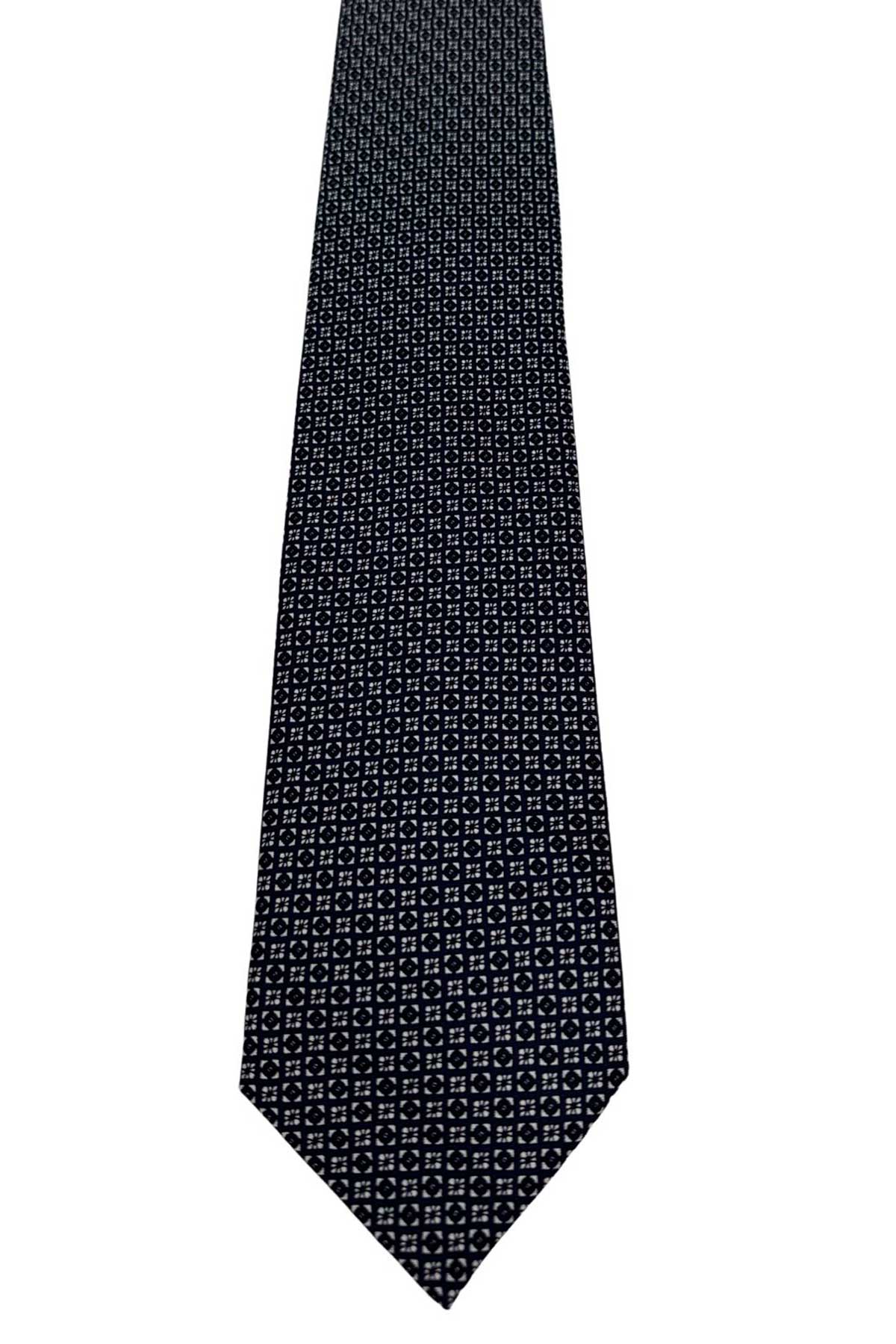 Cravatta uomo Blu fantasia in pura seta cucita a mano costruzione 3 piege larghezza 9cm