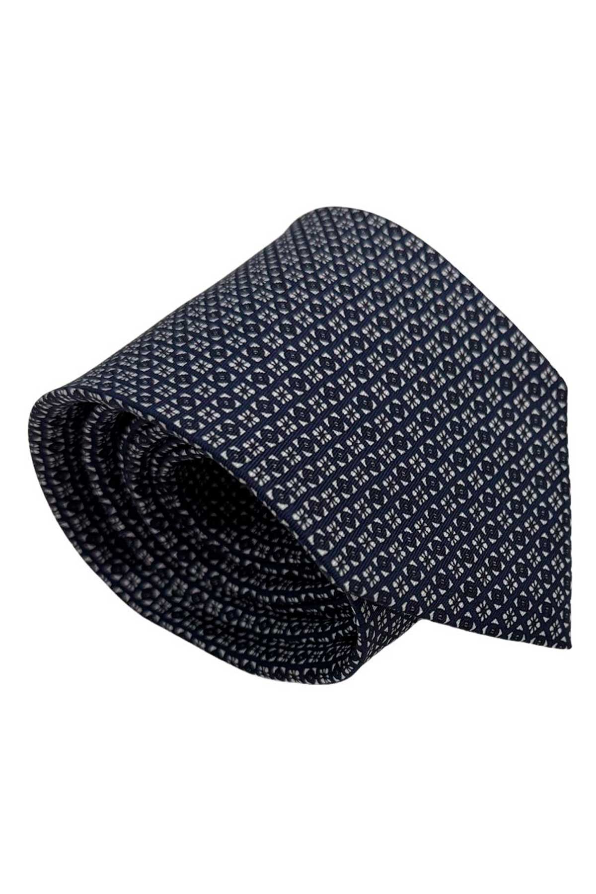 Cravatta uomo Blu fantasia in pura seta cucita a mano costruzione 3 piege larghezza 9cm