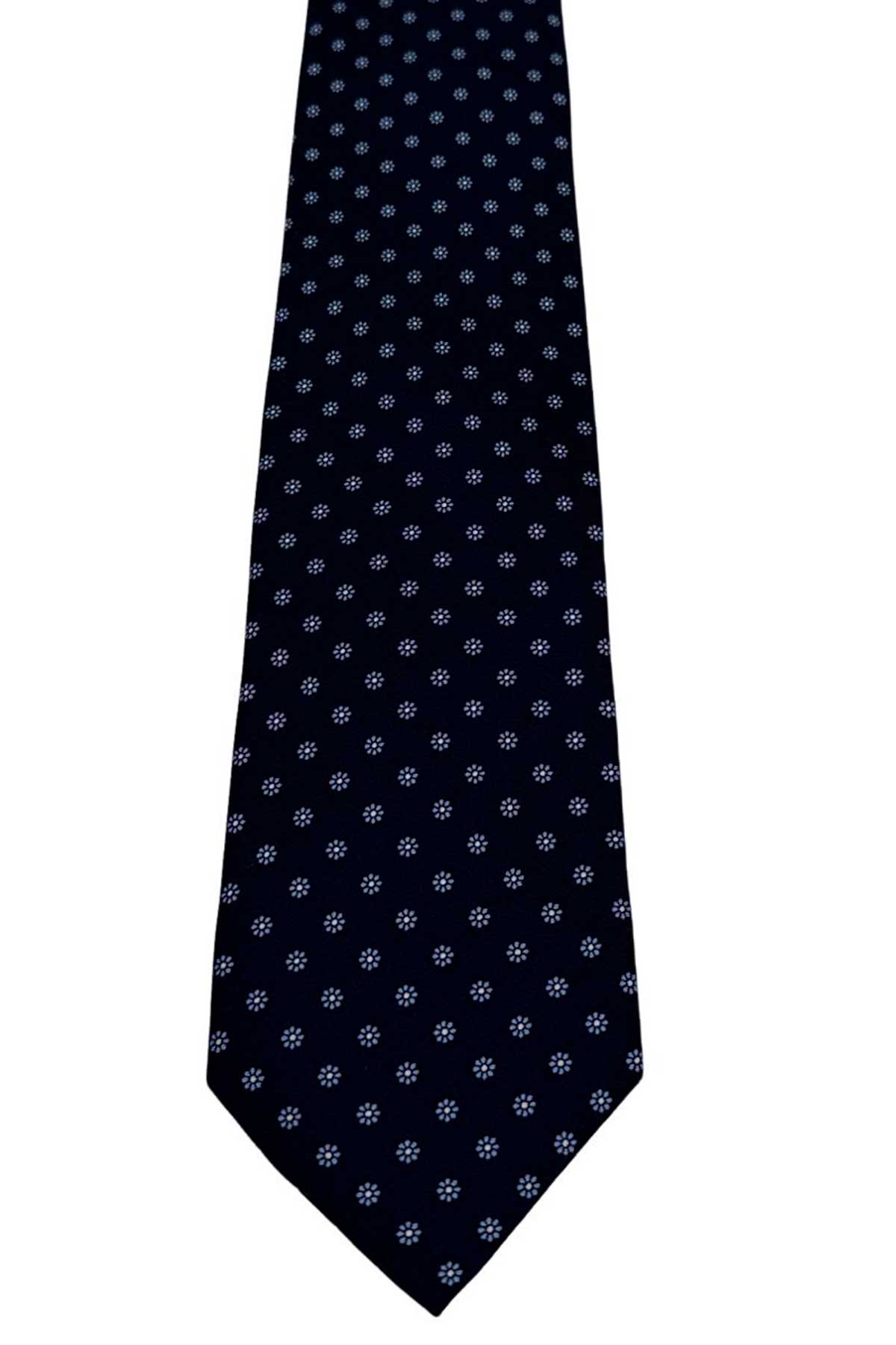 Cravatta uomo Blu fantasia in pura seta cucita a mano costruzione 3 piege larghezza 9cm