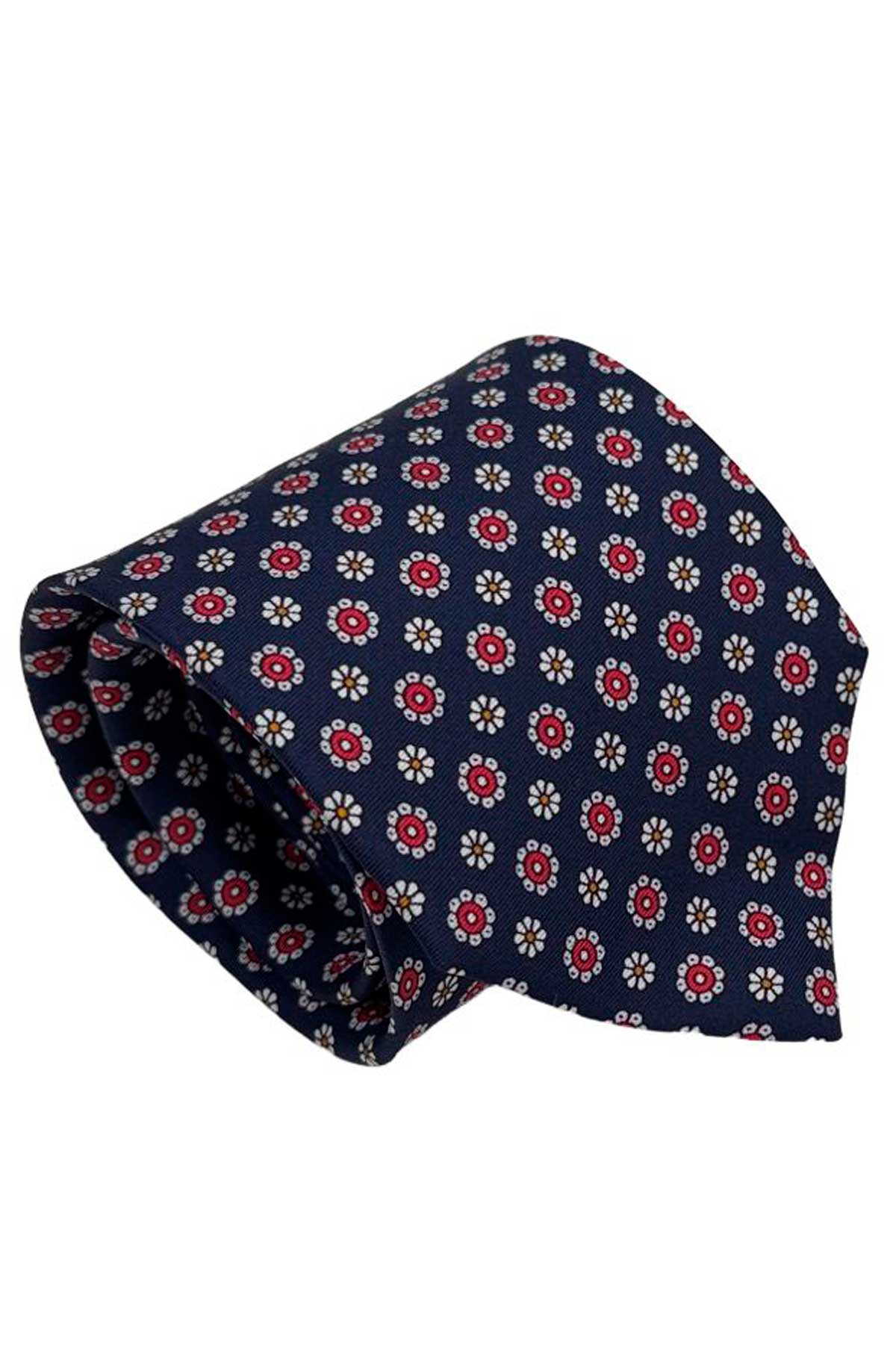 Cravatta uomo Blu fantasia in pura seta cucita a mano costruzione 3 piege larghezza 9cm