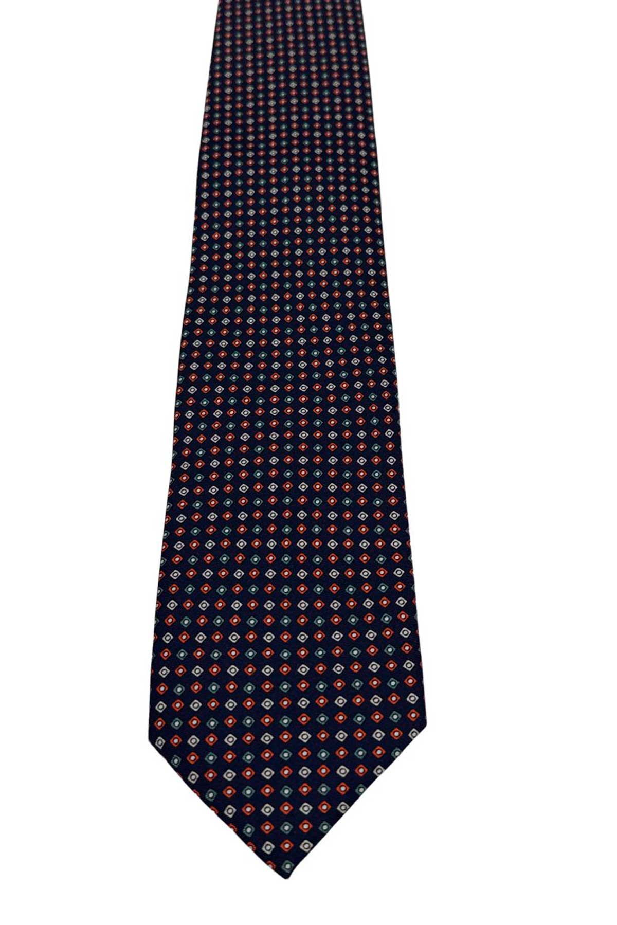 Cravatta uomo Blu fantasia in pura seta cucita a mano costruzione 3 piege larghezza 9cm