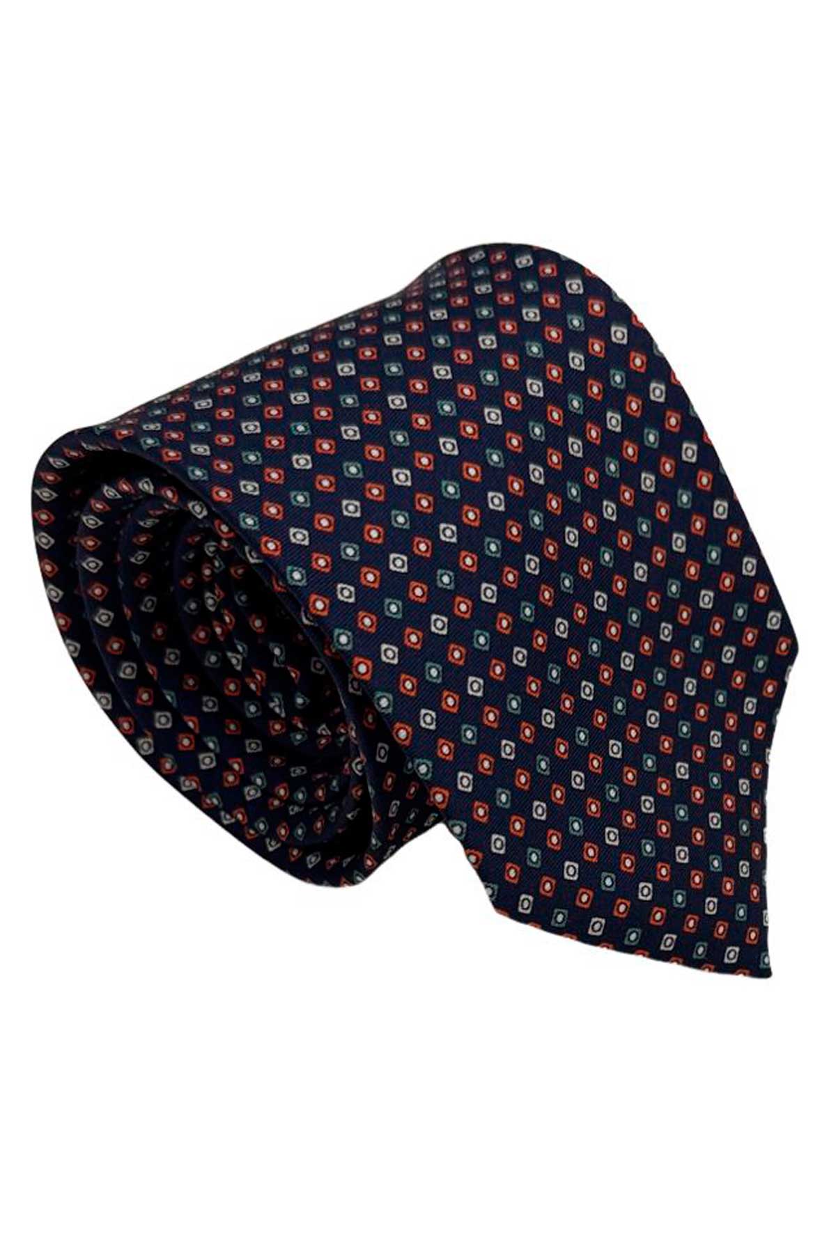 Cravatta uomo Blu fantasia in pura seta cucita a mano costruzione 3 piege larghezza 9cm