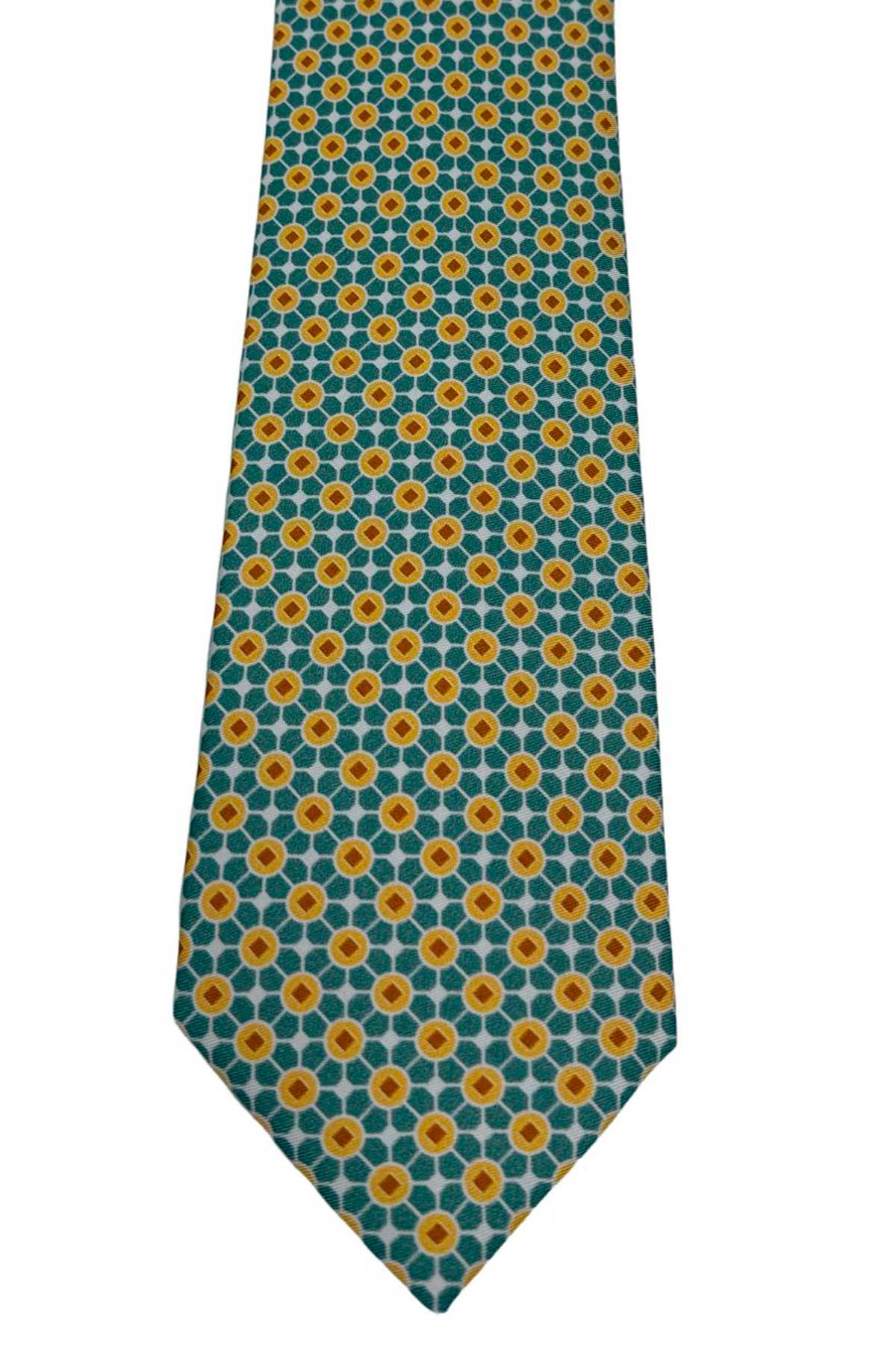 Cravatta uomo Verde fantasia in pura seta cucita a mano costruzione 3 piege larghezza 9cm